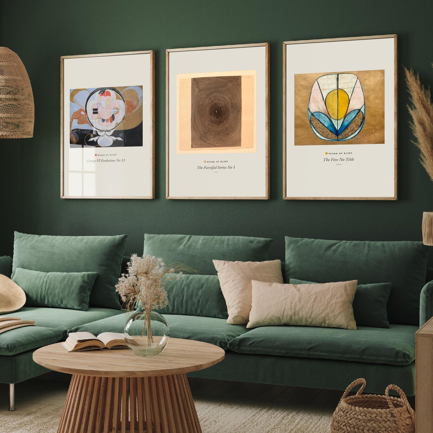Hilma af Klint Set of Three Art Prints - Evolution No 13, Parsifal Series, The Five - Abstract Spiritual Poster Painting