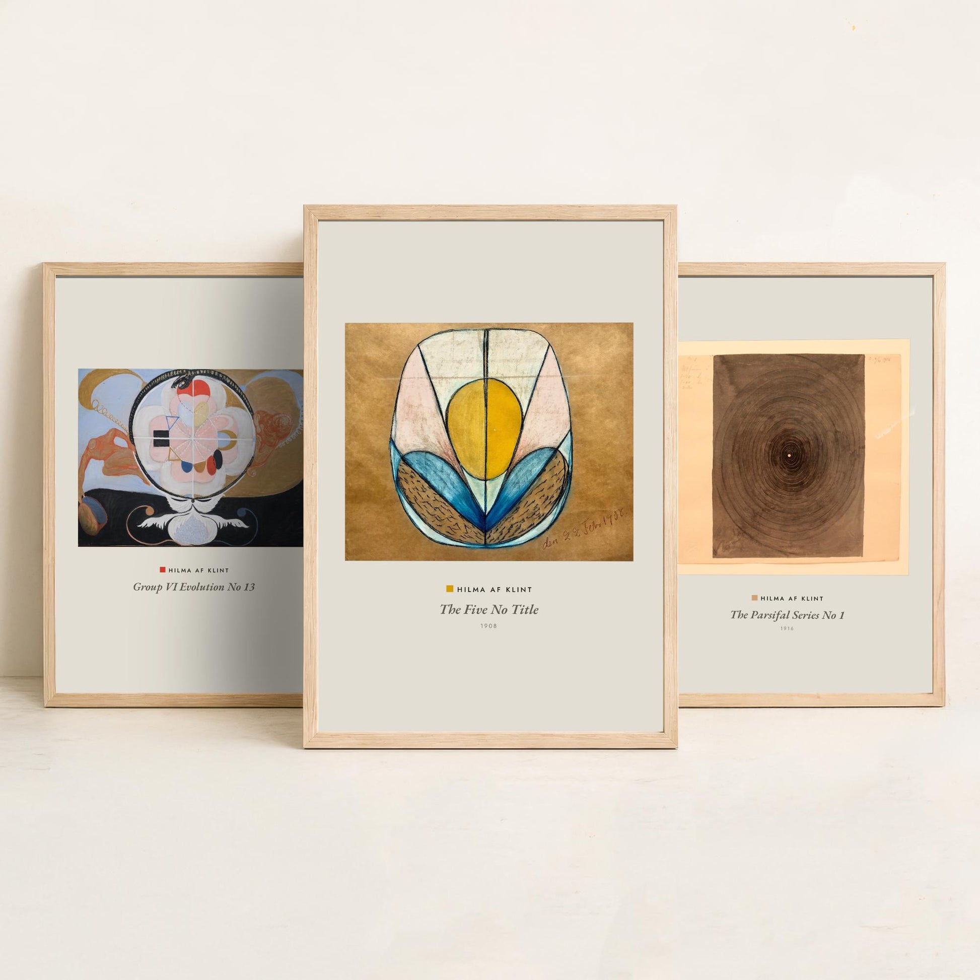 Hilma af Klint Set of Three Art Prints - Evolution No 13, Parsifal Series, The Five - Abstract Spiritual Poster Painting