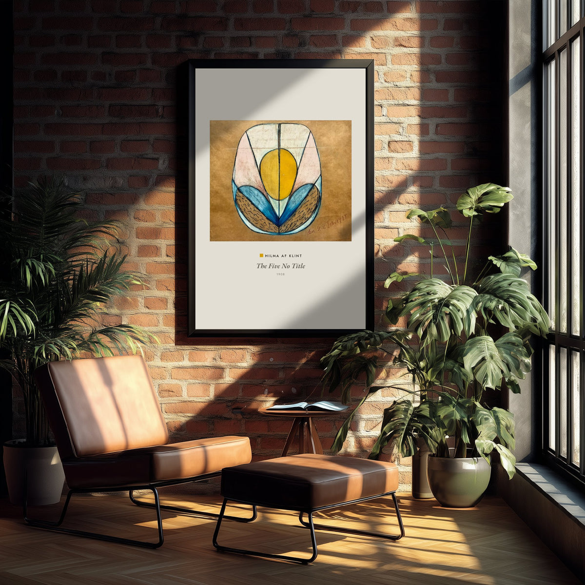 Hilma af Klint - The Five No Title (1908) - Classic Painting Art Print - Spiritual Abstract Poster - Seance Drawing in Ochre Pink Blue