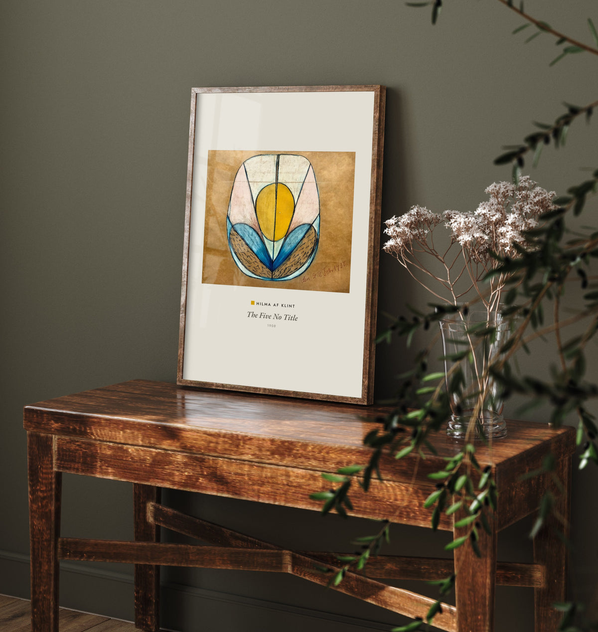 Hilma af Klint - The Five No Title (1908) - Classic Painting Art Print - Spiritual Abstract Poster - Seance Drawing in Ochre Pink Blue