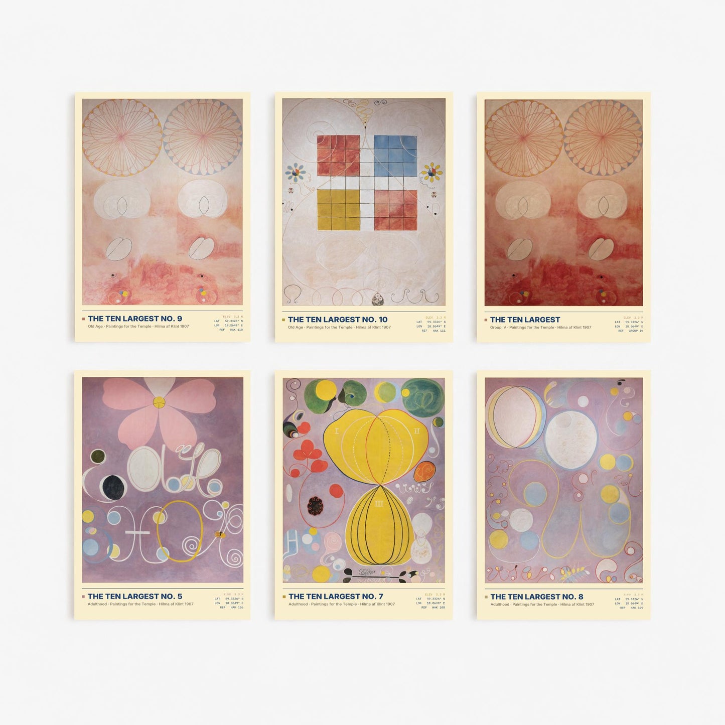 Set of Six Hilma af Klint Old Temple Paintings - 6 Abstract Art Prints - Adulthood and Old Age Nos 5, 7, 8, 9, 10 - Ten Largest Poster