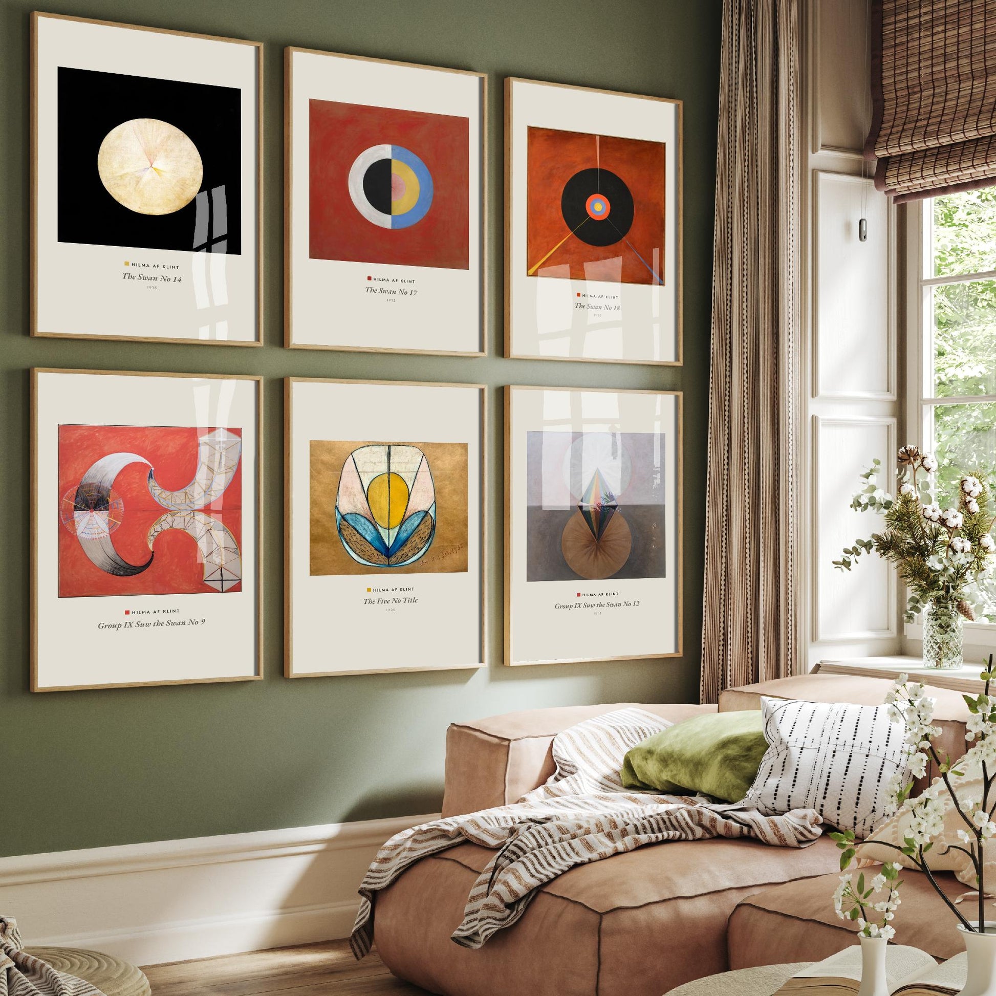 Set of Six Hilma af Klint The Swan Paintings - 6 Abstract Circle Art Prints - Swan No 9, 12, 14, 17, 18 Sacred Geometry Poster