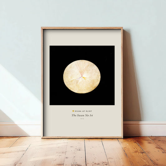 Hilma af Klint - The Swan No 14 (1915) - Classic Painting Art Print - Cream Orb on Black Minimalist Abstract Poster