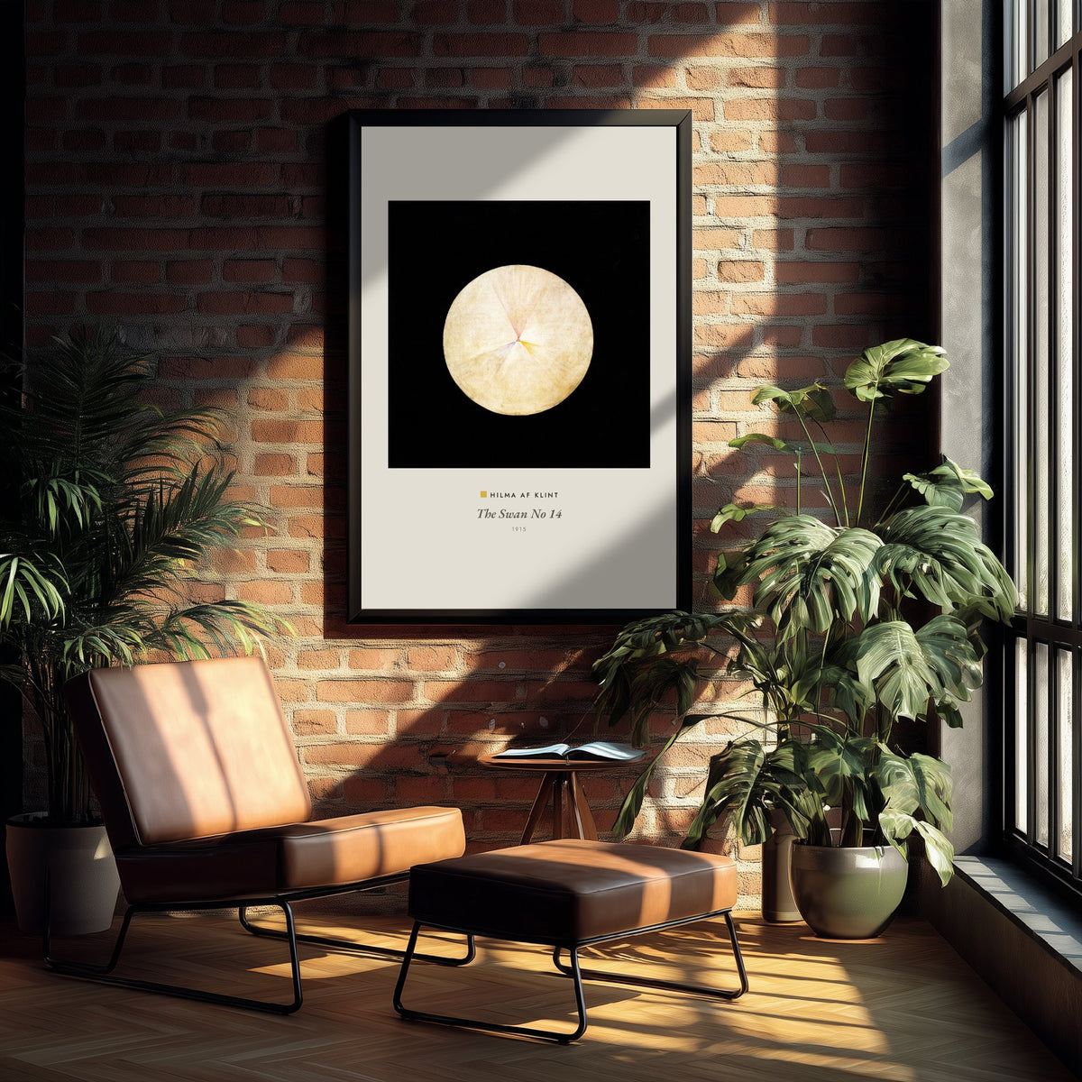 Hilma af Klint - The Swan No 14 (1915) - Classic Painting Art Print - Cream Orb on Black Minimalist Abstract Poster