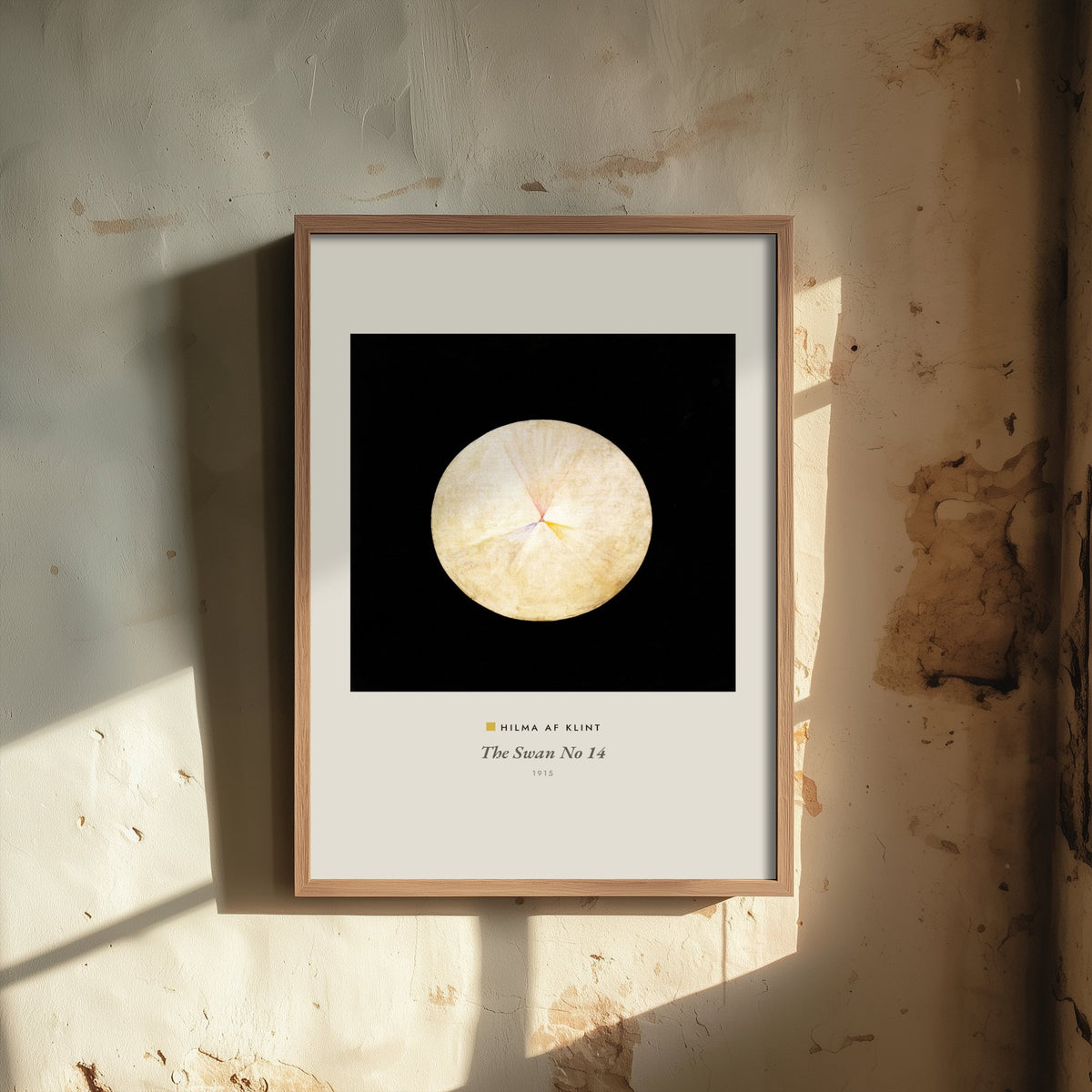 Hilma af Klint - The Swan No 14 (1915) - Classic Painting Art Print - Cream Orb on Black Minimalist Abstract Poster