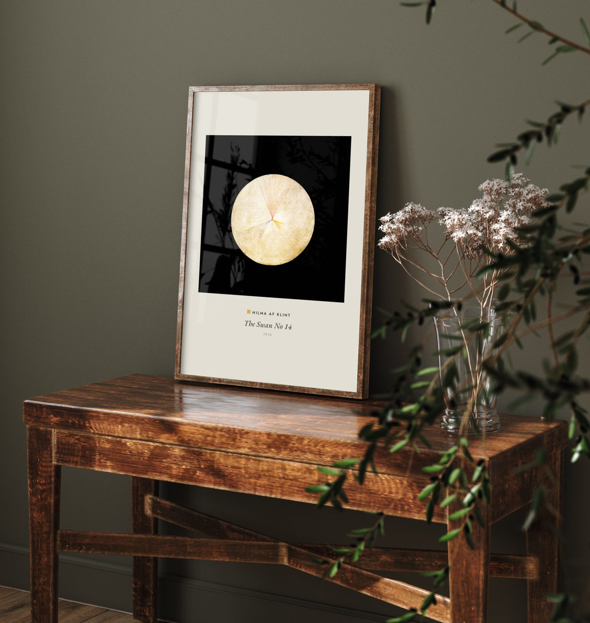 Hilma af Klint - The Swan No 14 (1915) - Classic Painting Art Print - Cream Orb on Black Minimalist Abstract Poster