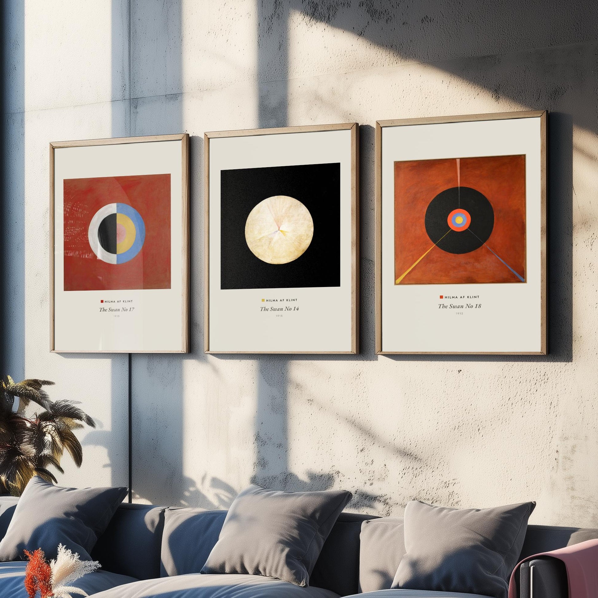 Hilma af Klint The Swan Set of Three Art Prints - Swan No 17, No 14, No 18 - Abstract Circle Poster Painting Giclee