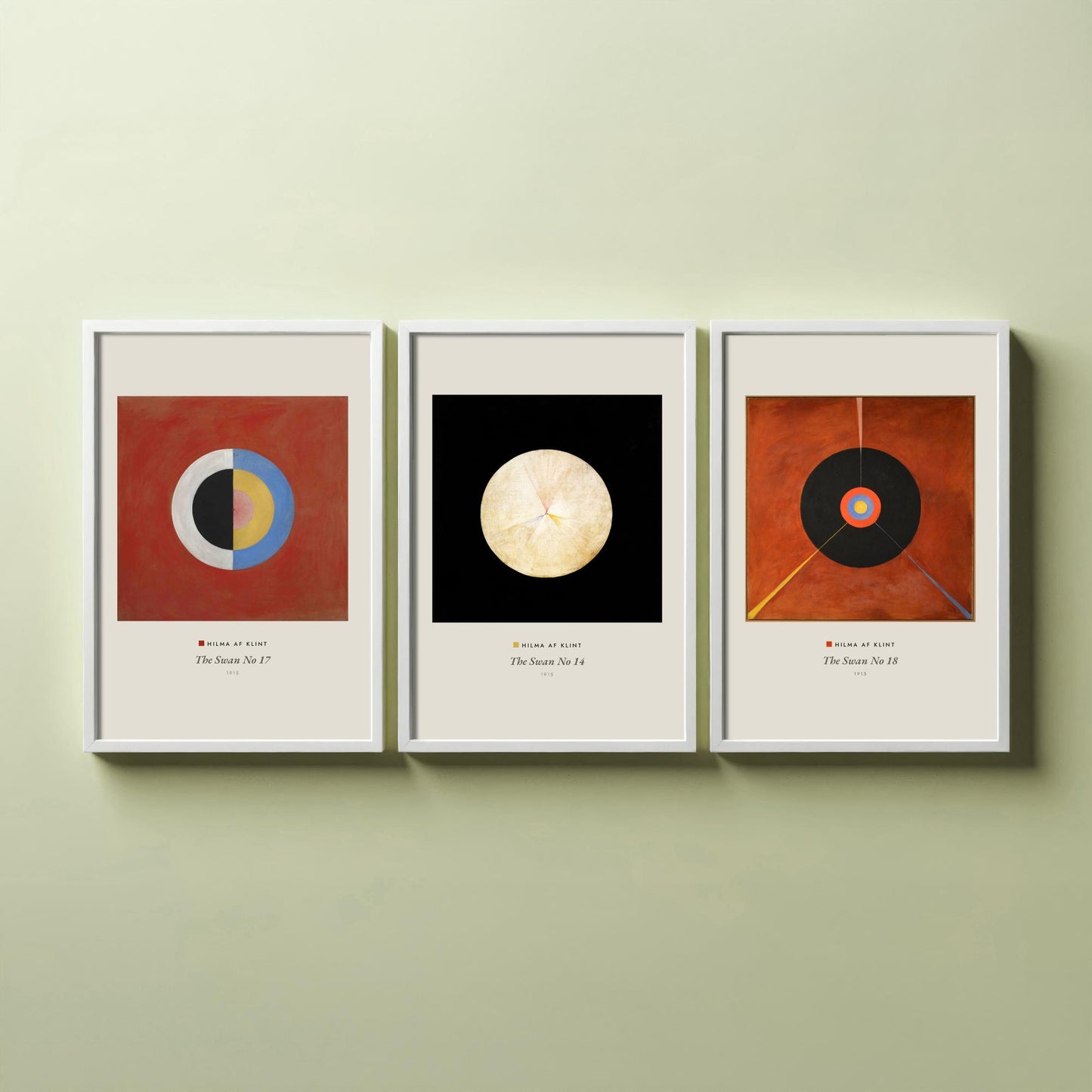 Hilma af Klint The Swan Set of Three Art Prints - Swan No 17, No 14, No 18 - Abstract Circle Poster Painting Giclee
