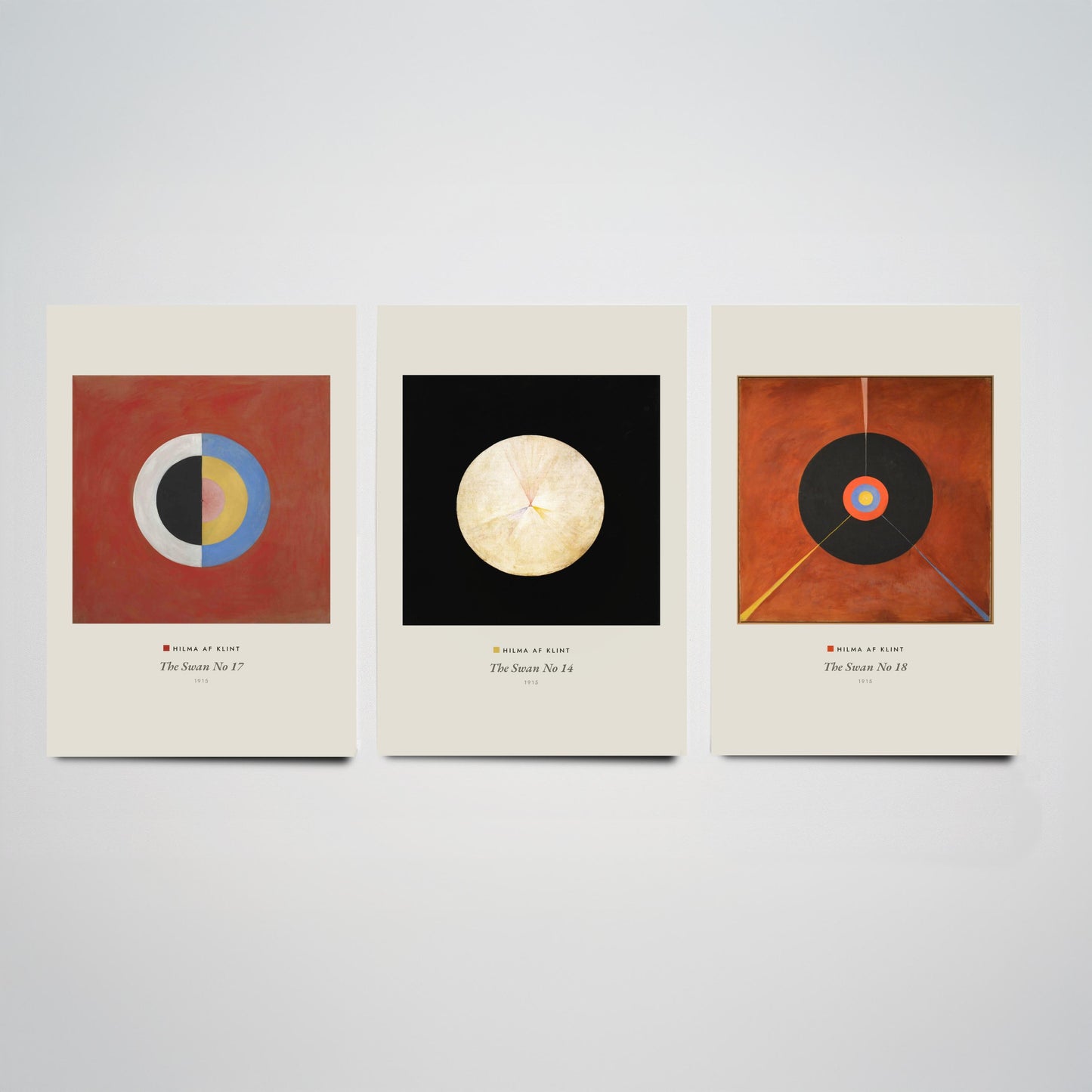 Hilma af Klint The Swan Set of Three Art Prints - Swan No 17, No 14, No 18 - Abstract Circle Poster Painting Giclee
