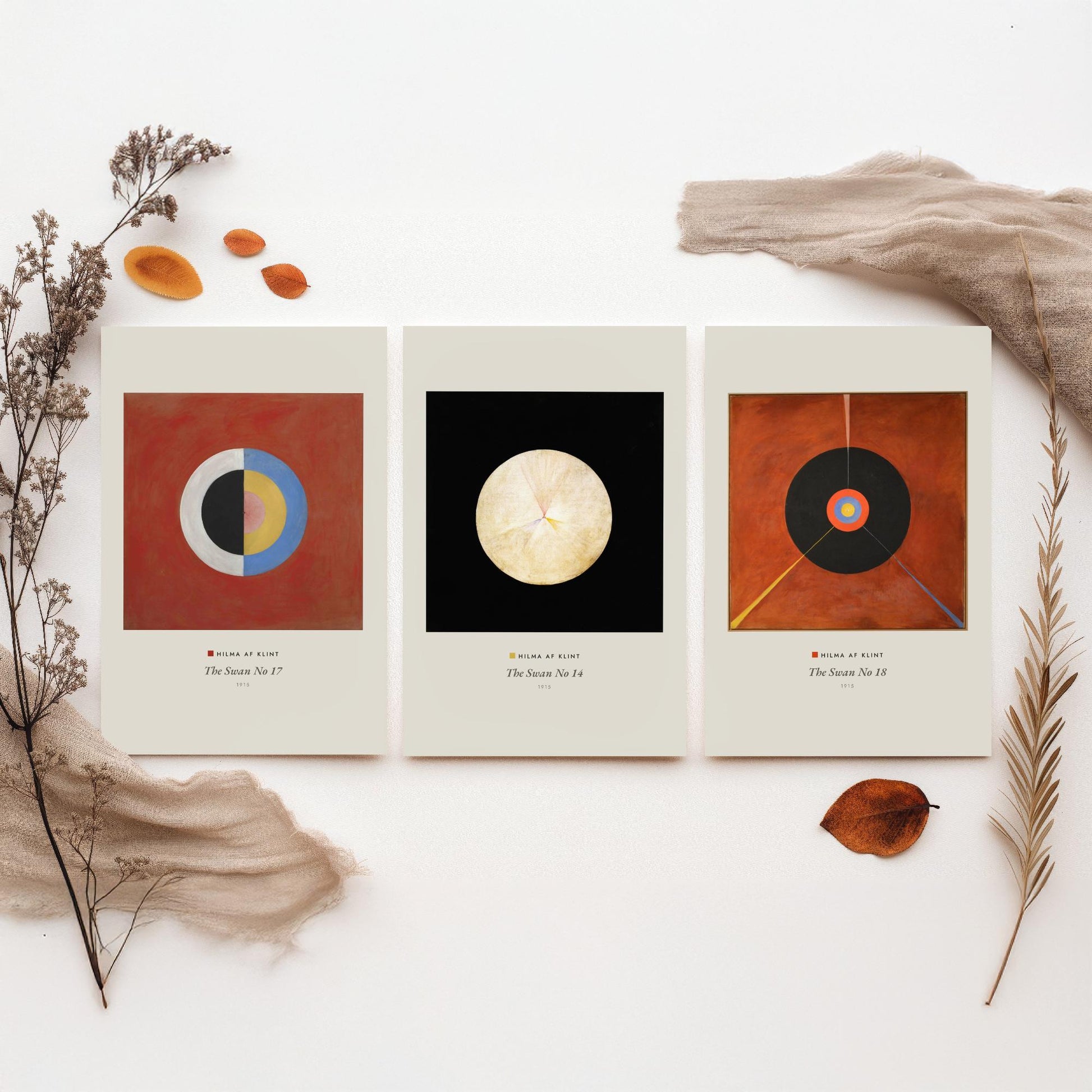 Hilma af Klint The Swan Set of Three Art Prints - Swan No 17, No 14, No 18 - Abstract Circle Poster Painting Giclee