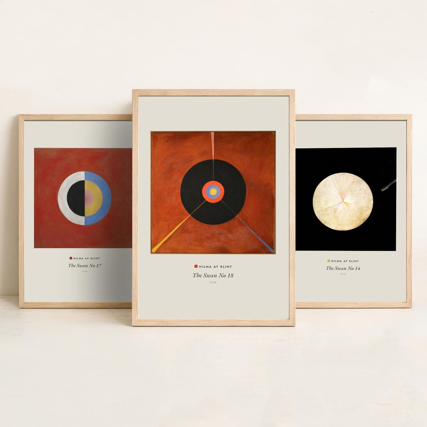 Hilma af Klint The Swan Set of Three Art Prints - Swan No 17, No 14, No 18 - Abstract Circle Poster Painting Giclee