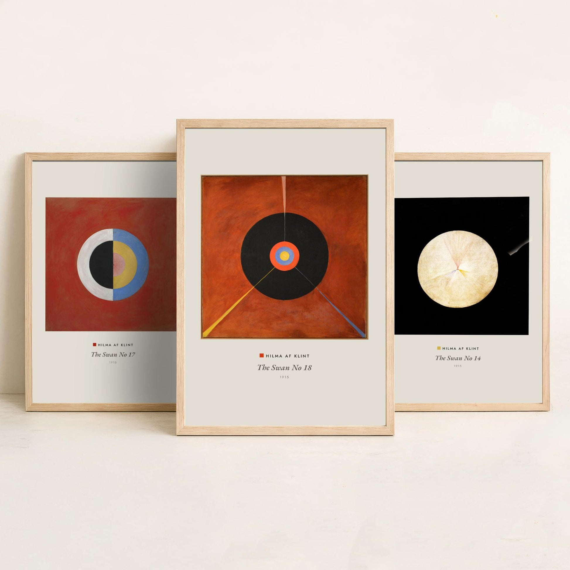 Hilma af Klint The Swan Set of Three Art Prints - Swan No 17, No 14, No 18 - Abstract Circle Poster Painting Giclee