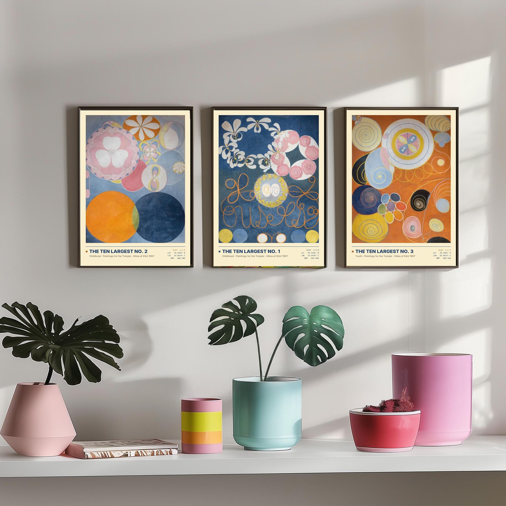 Hilma af Klint The Ten Largest Set of Three Art Prints - Nos 1, 2 and 3 Childhood Youth - Abstract Floral Poster Painting