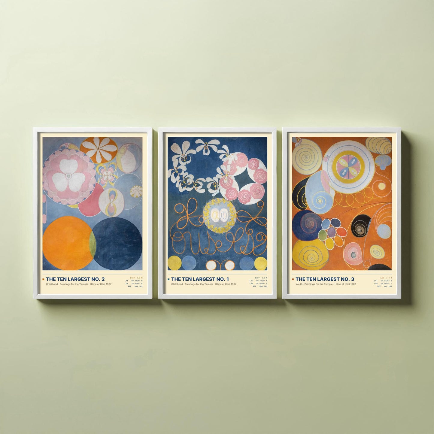 Hilma af Klint The Ten Largest Set of Three Art Prints - Nos 1, 2 and 3 Childhood Youth - Abstract Floral Poster Painting