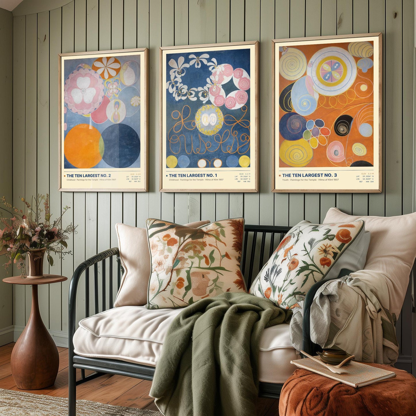 Hilma af Klint The Ten Largest Set of Three Art Prints - Nos 1, 2 and 3 Childhood Youth - Abstract Floral Poster Painting