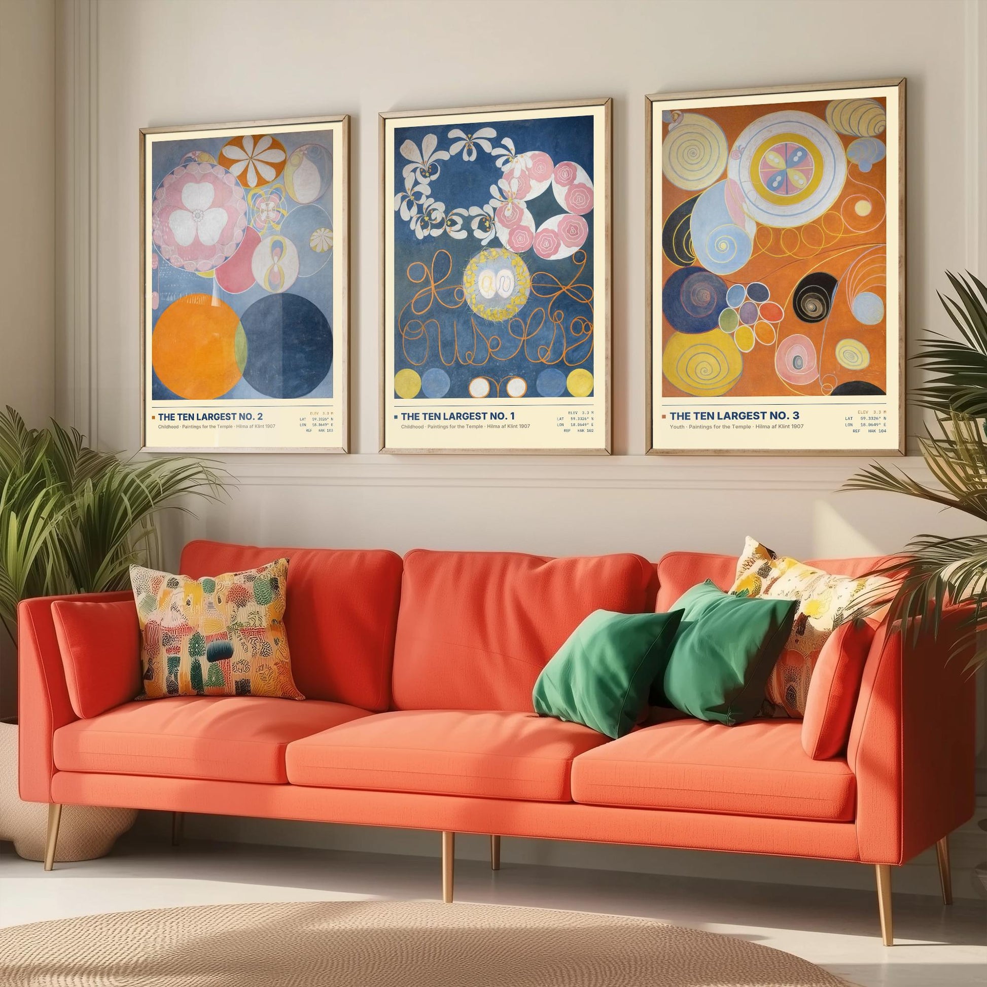 Hilma af Klint The Ten Largest Set of Three Art Prints - Nos 1, 2 and 3 Childhood Youth - Abstract Floral Poster Painting