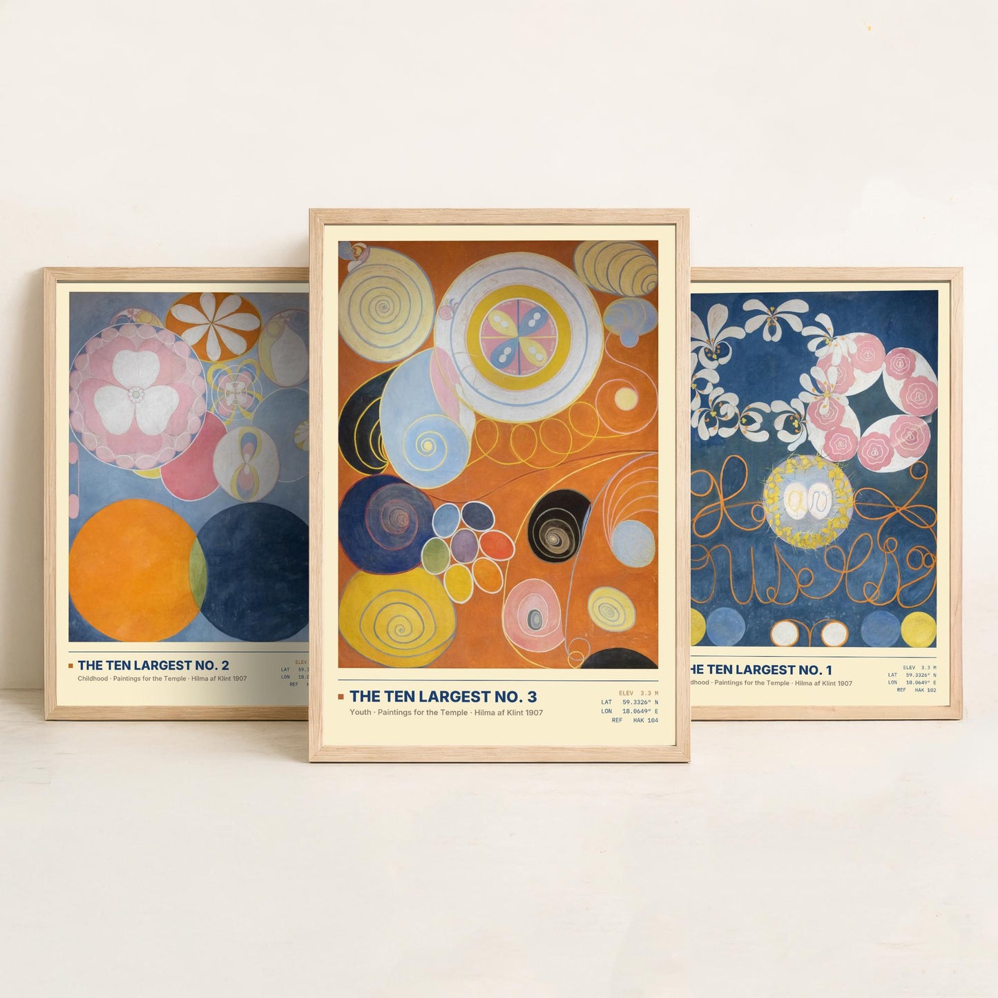 Hilma af Klint The Ten Largest Set of Three Art Prints - Nos 1, 2 and 3 Childhood Youth - Abstract Floral Poster Painting