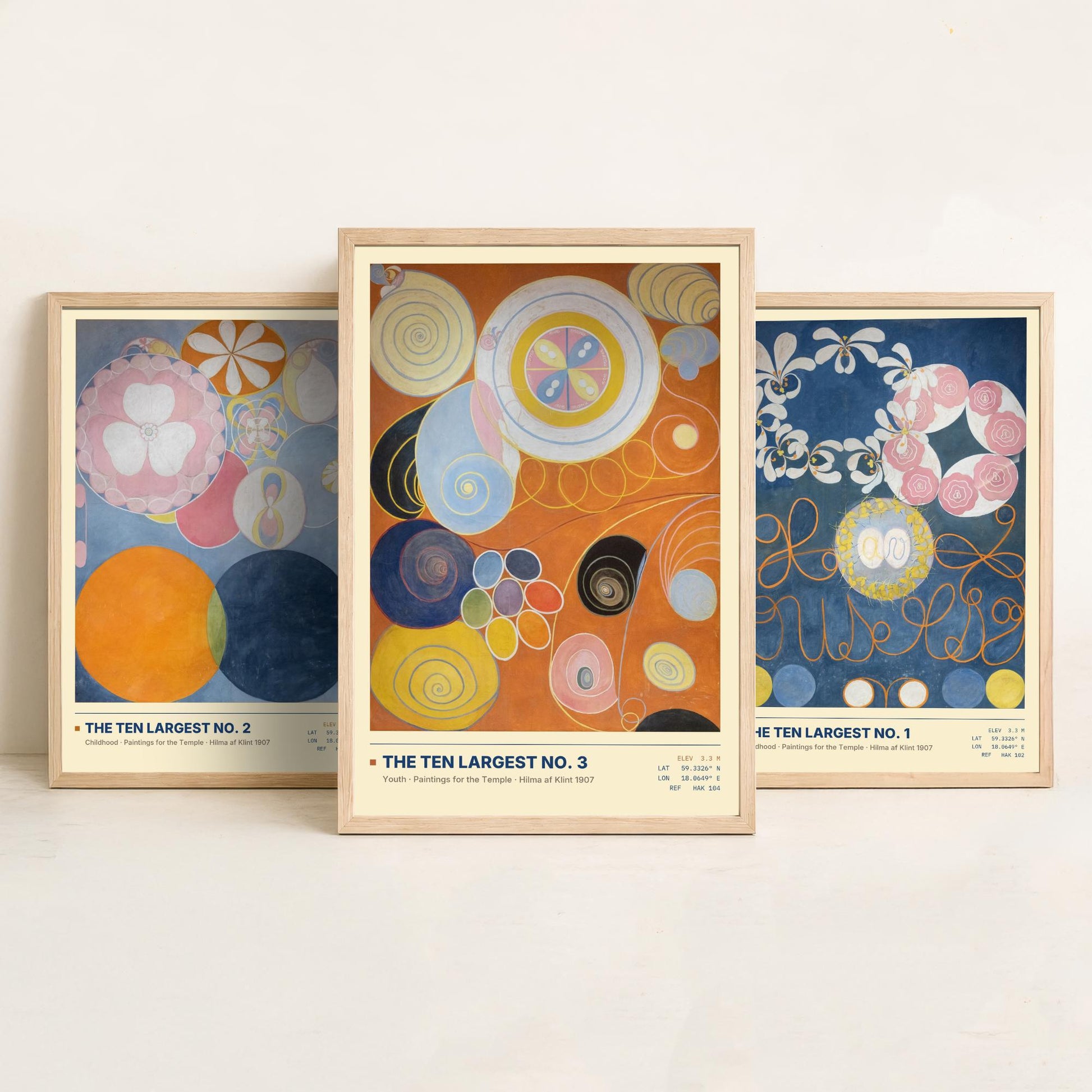 Hilma af Klint The Ten Largest Set of Three Art Prints - Nos 1, 2 and 3 Childhood Youth - Abstract Floral Poster Painting