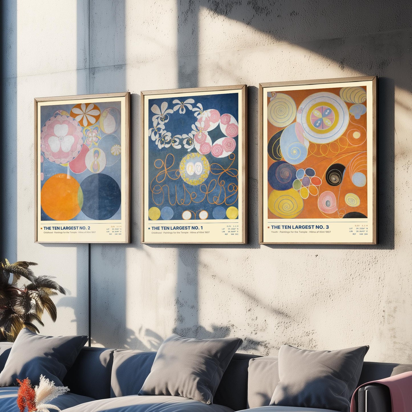 Hilma af Klint The Ten Largest Set of Three Art Prints - Nos 1, 2 and 3 Childhood Youth - Abstract Floral Poster Painting