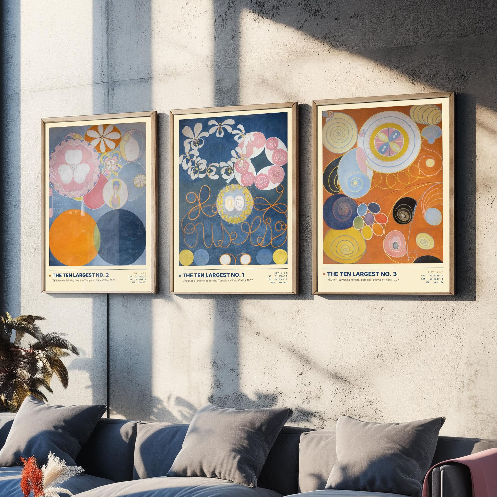 Hilma af Klint The Ten Largest Set of Three Art Prints - Nos 1, 2 and 3 Childhood Youth - Abstract Floral Poster Painting