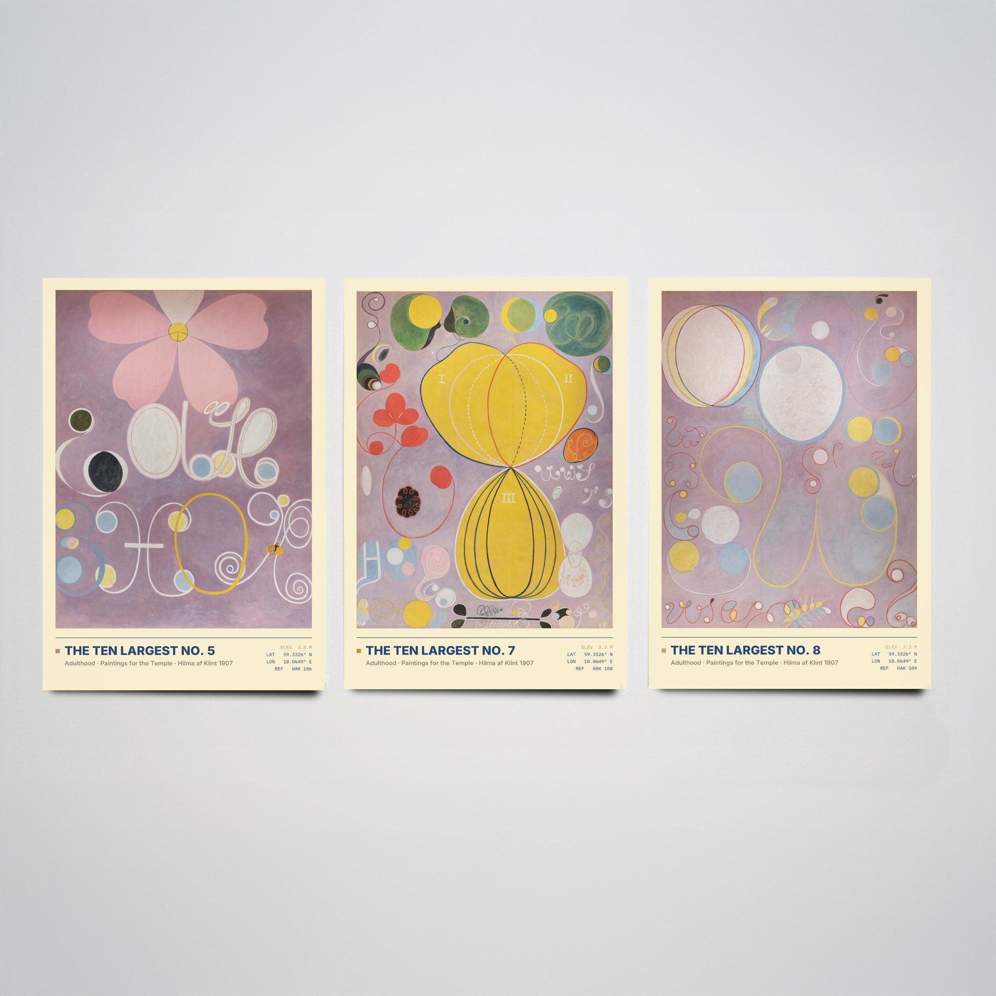 Hilma af Klint The Ten Largest Set of Three Art Prints - Nos 5, 7 and 8 Adulthood - Abstract Floral Poster Painting