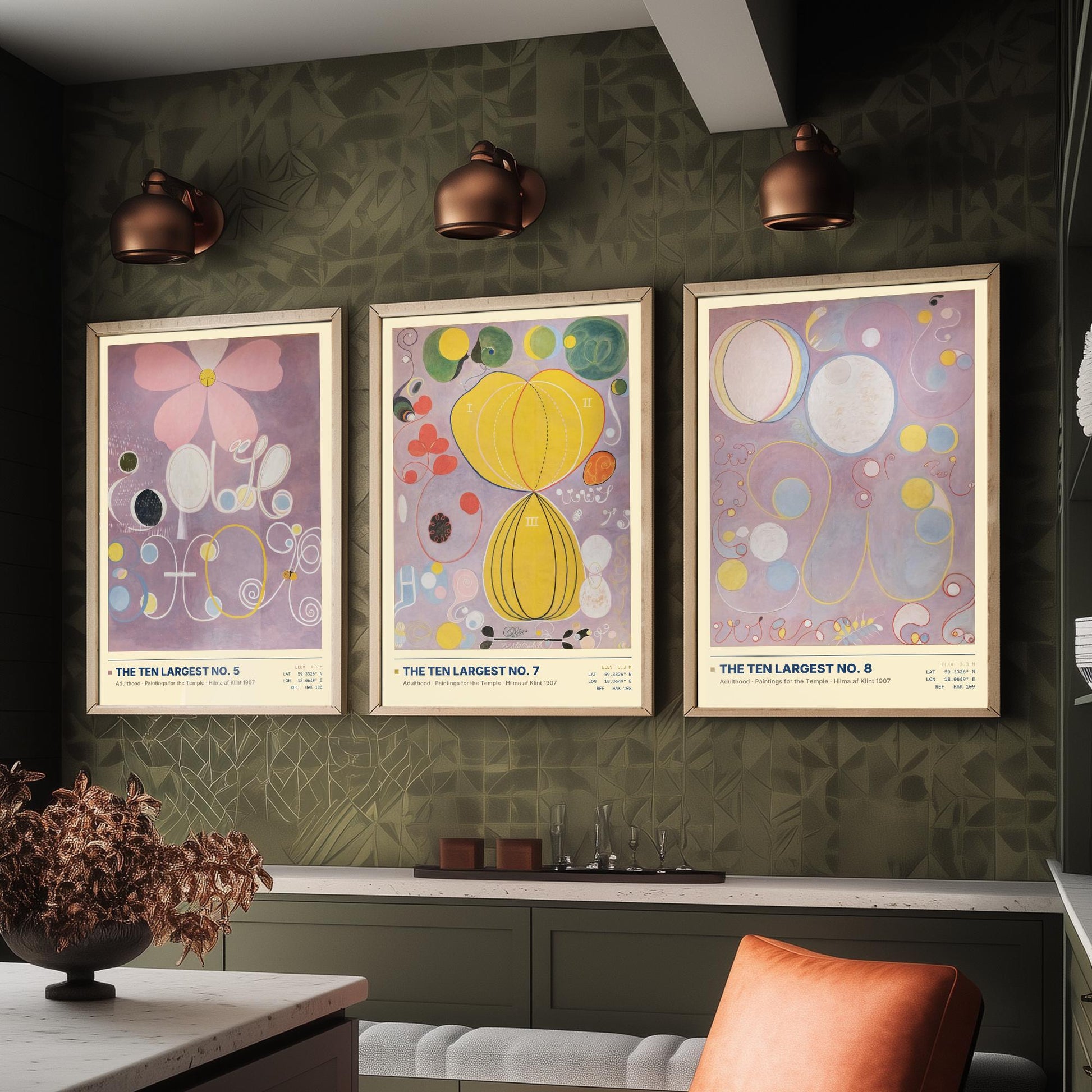 Hilma af Klint The Ten Largest Set of Three Art Prints - Nos 5, 7 and 8 Adulthood - Abstract Floral Poster Painting