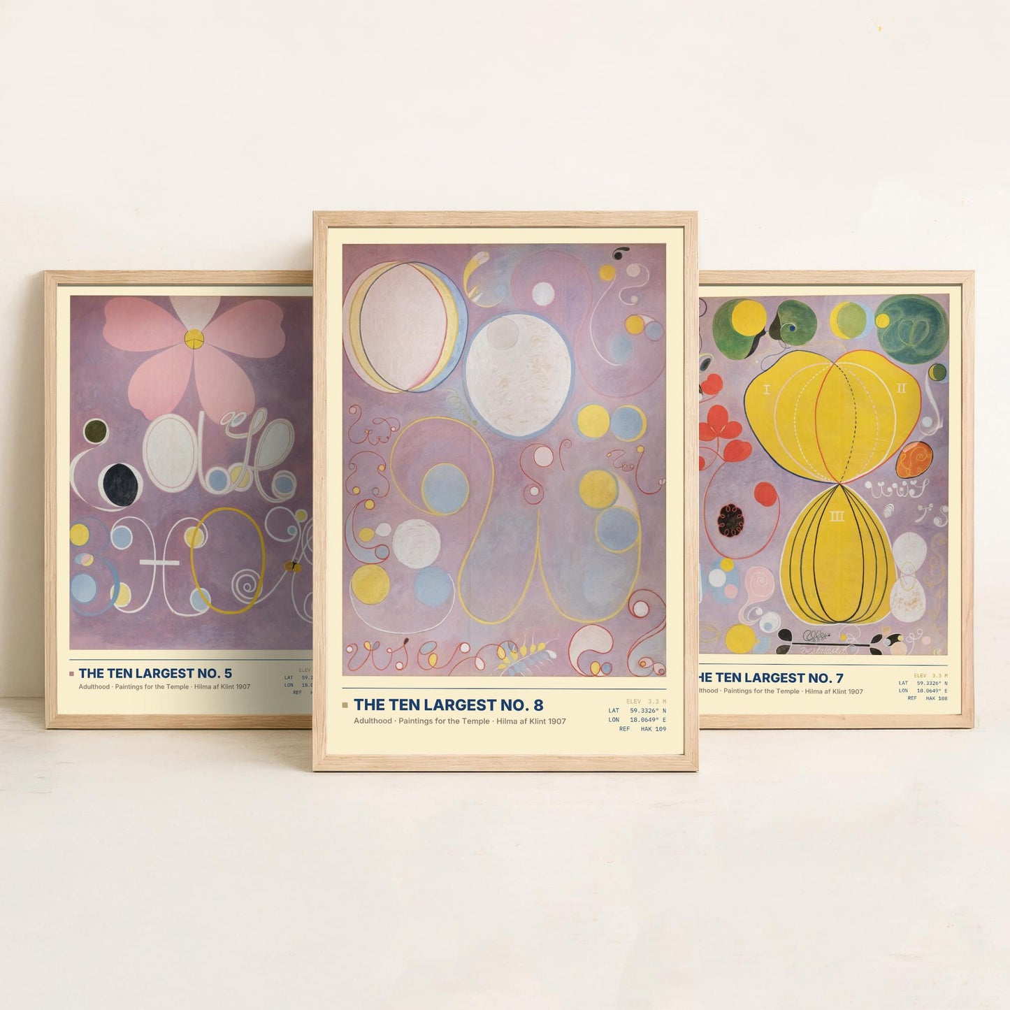 Hilma af Klint The Ten Largest Set of Three Art Prints - Nos 5, 7 and 8 Adulthood - Abstract Floral Poster Painting