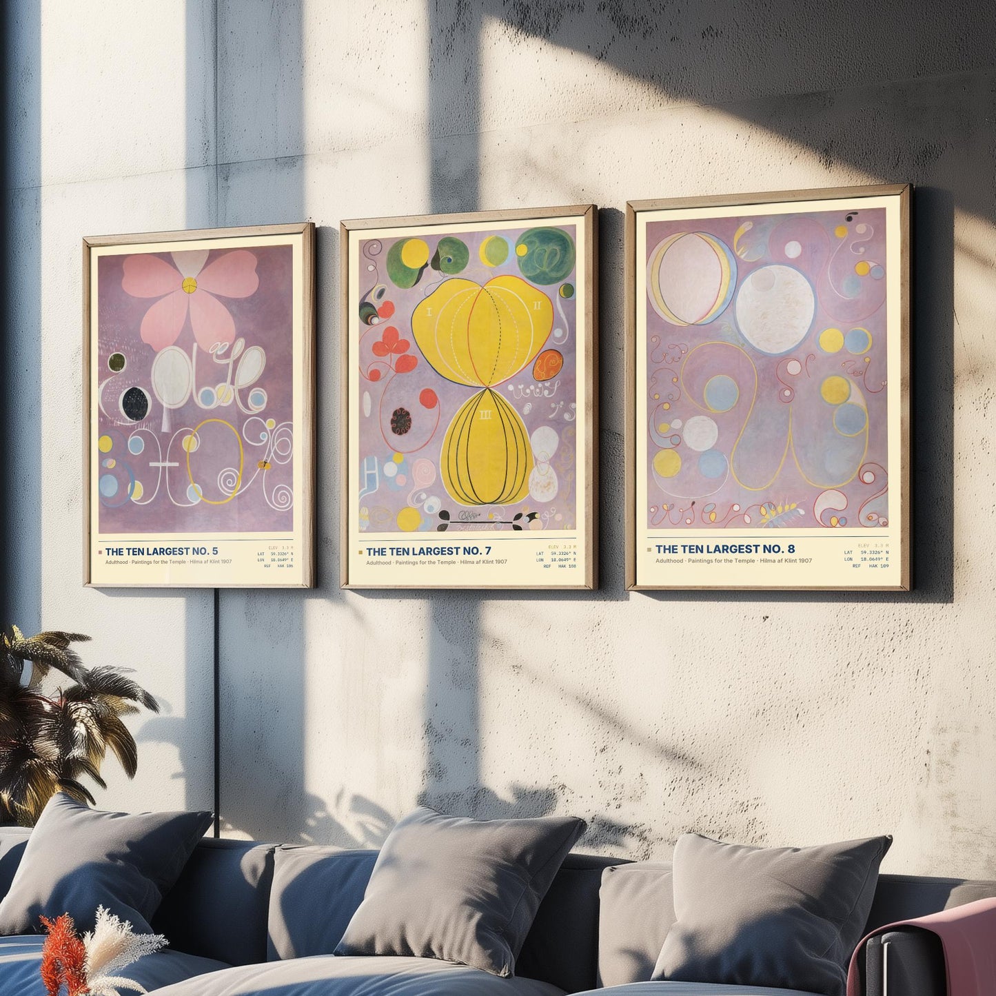 Hilma af Klint The Ten Largest Set of Three Art Prints - Nos 5, 7 and 8 Adulthood - Abstract Floral Poster Painting