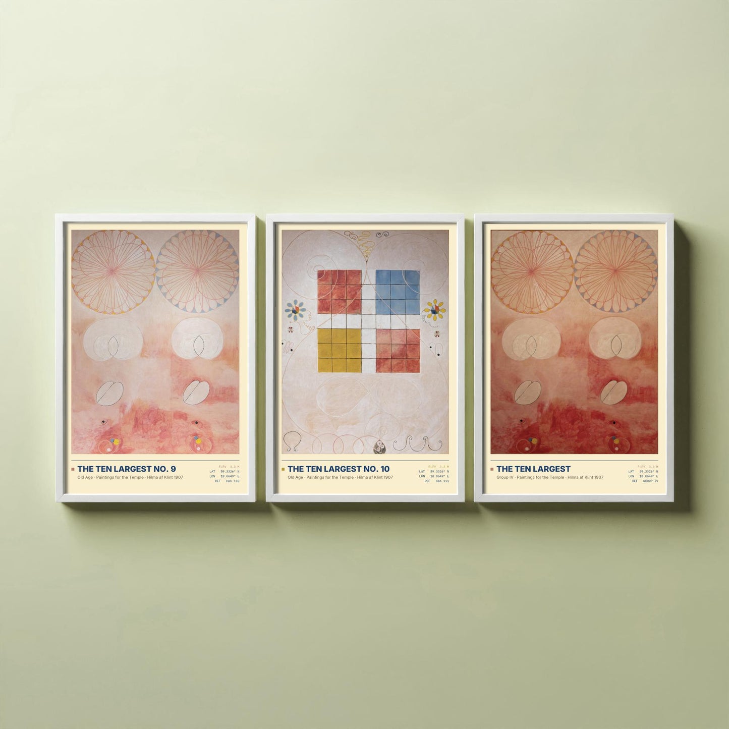 Hilma af Klint The Ten Largest Set of Three Art Prints - Old Age No 9 and No 10 - Abstract Floral Poster Painting Giclee