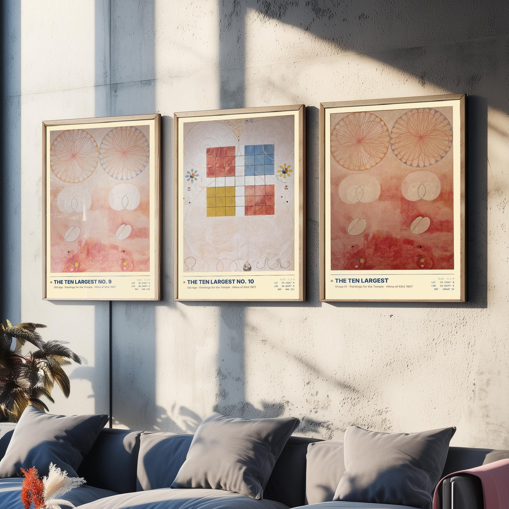 Hilma af Klint The Ten Largest Set of Three Art Prints - Old Age No 9 and No 10 - Abstract Floral Poster Painting Giclee