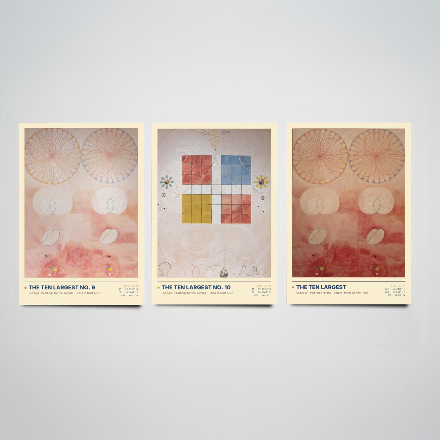 Hilma af Klint The Ten Largest Set of Three Art Prints - Old Age No 9 and No 10 - Abstract Floral Poster Painting Giclee