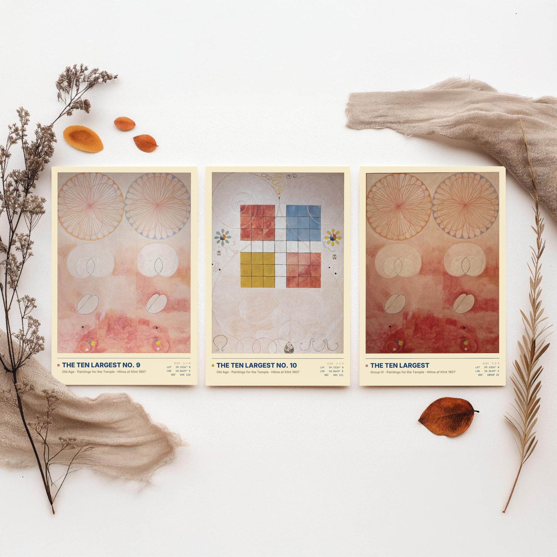 Hilma af Klint The Ten Largest Set of Three Art Prints - Old Age No 9 and No 10 - Abstract Floral Poster Painting Giclee