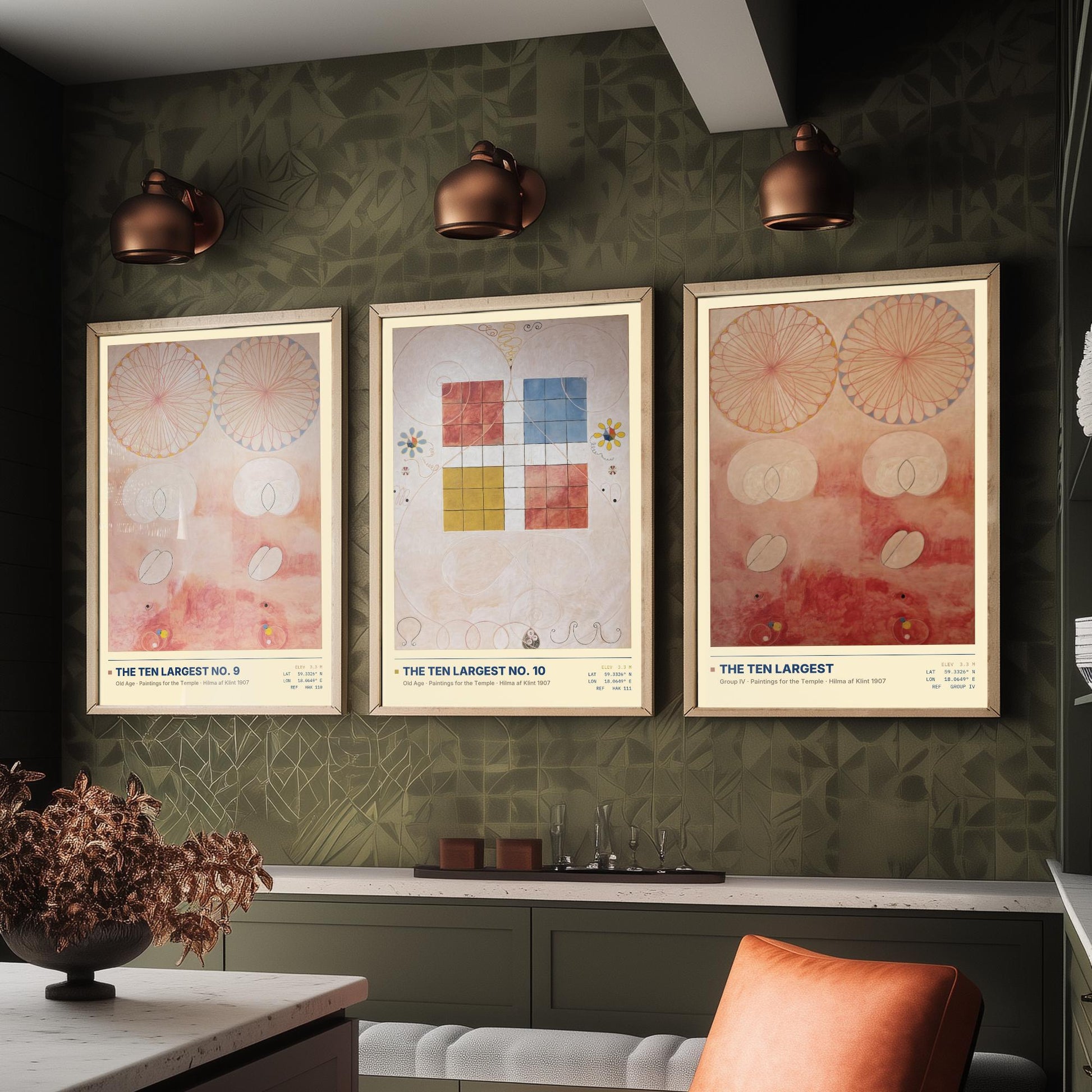 Hilma af Klint The Ten Largest Set of Three Art Prints - Old Age No 9 and No 10 - Abstract Floral Poster Painting Giclee
