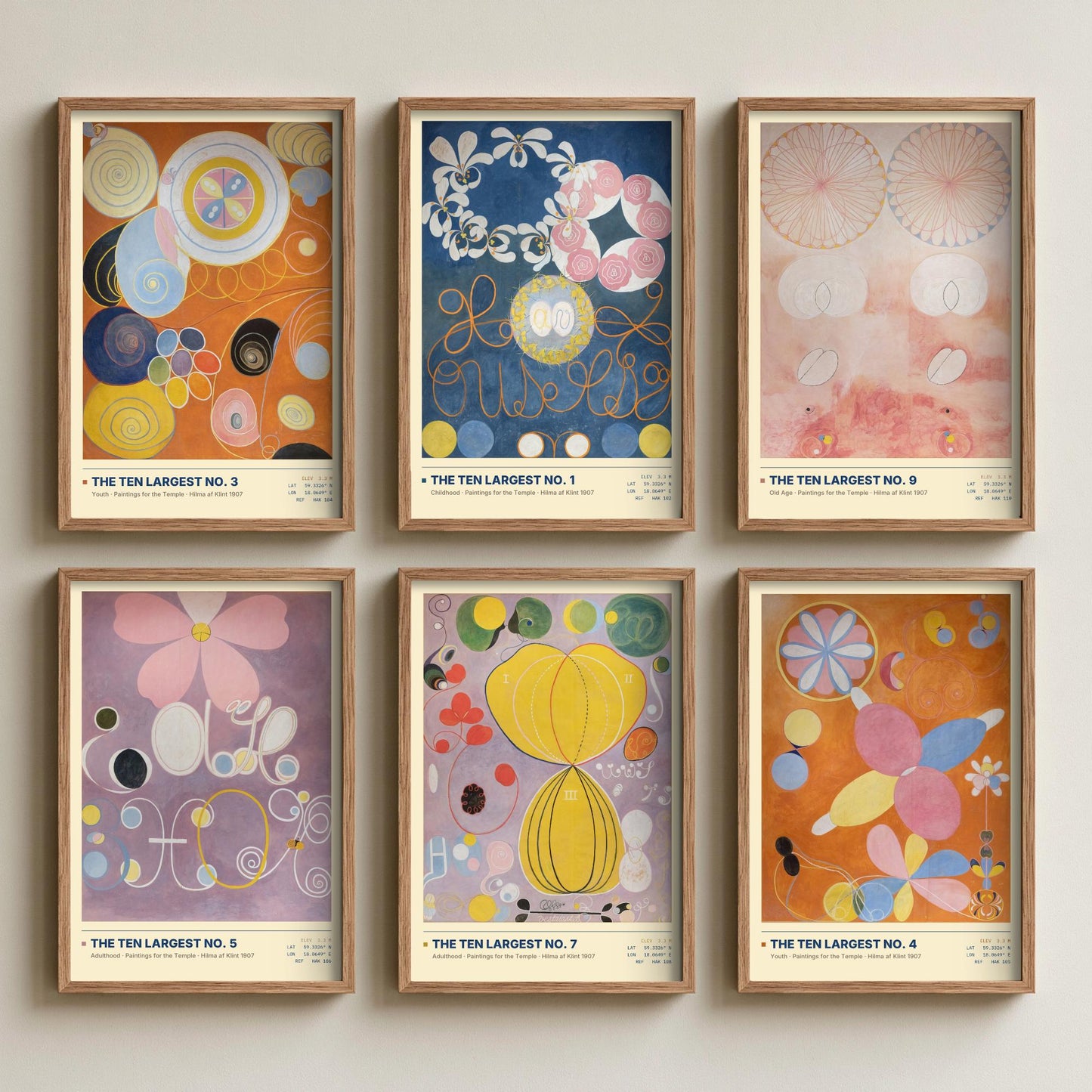 Set of Six Hilma af Klint The Ten Largest Paintings - 6 Abstract Floral Art Prints - Childhood Youth Adulthood Old Age Poster