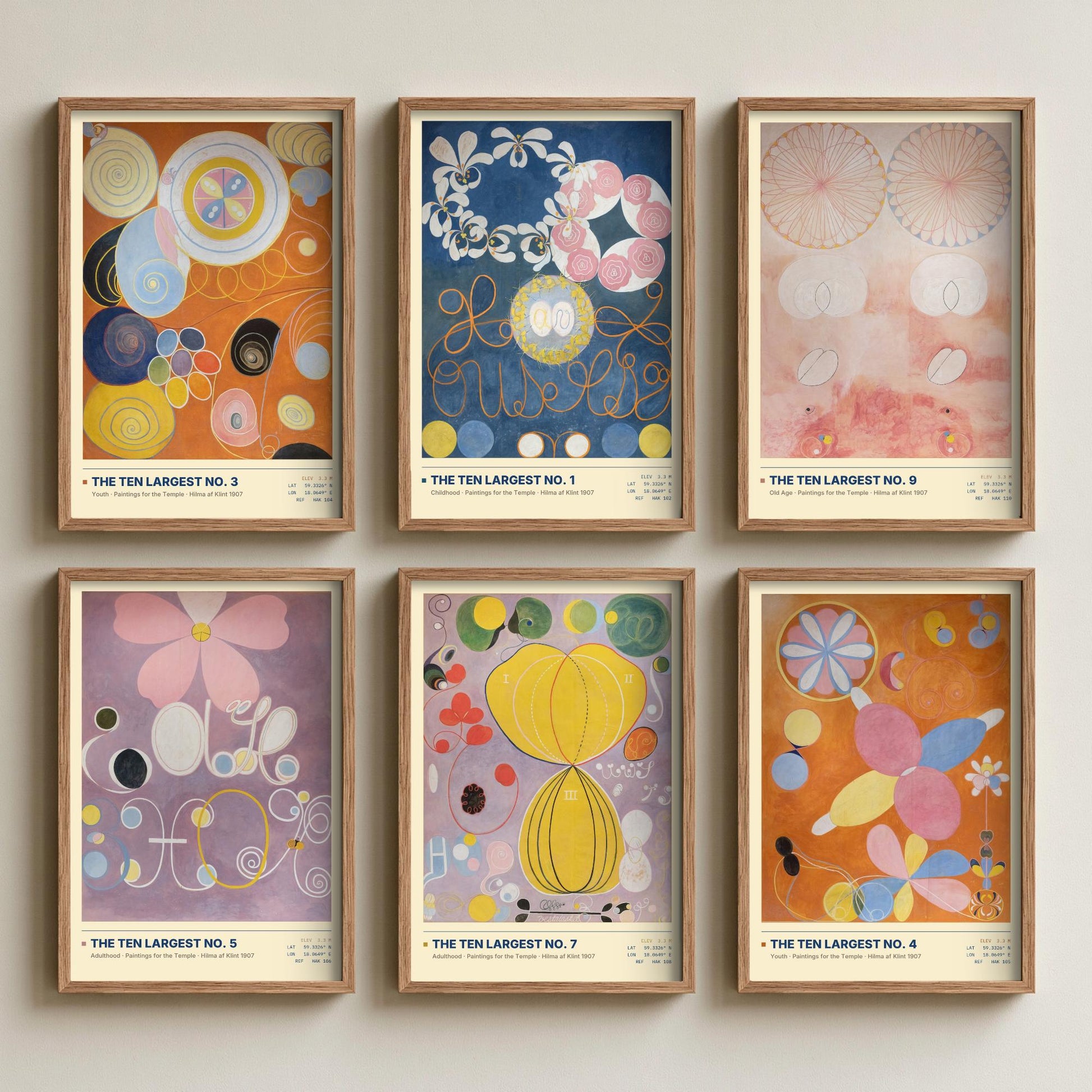 Set of Six Hilma af Klint The Ten Largest Paintings - 6 Abstract Floral Art Prints - Childhood Youth Adulthood Old Age Poster