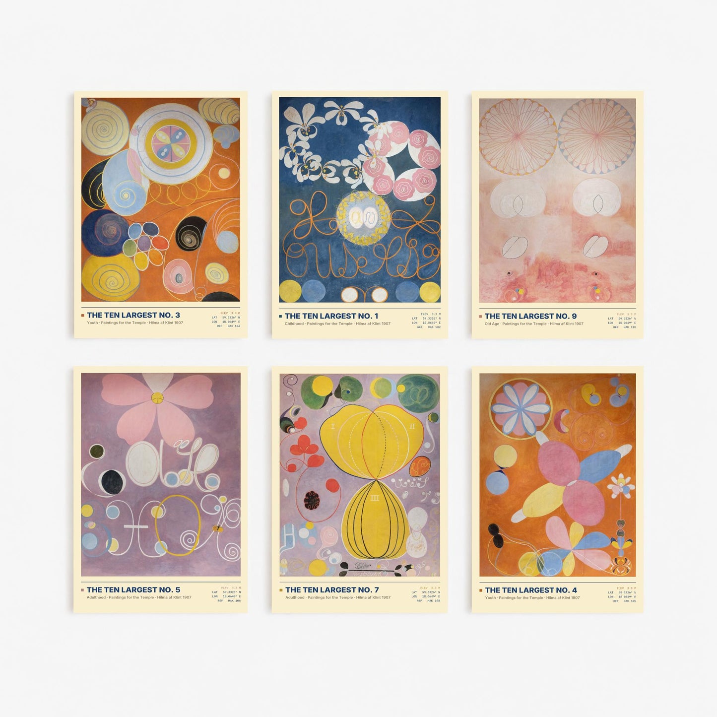 Set of Six Hilma af Klint The Ten Largest Paintings - 6 Abstract Floral Art Prints - Childhood Youth Adulthood Old Age Poster