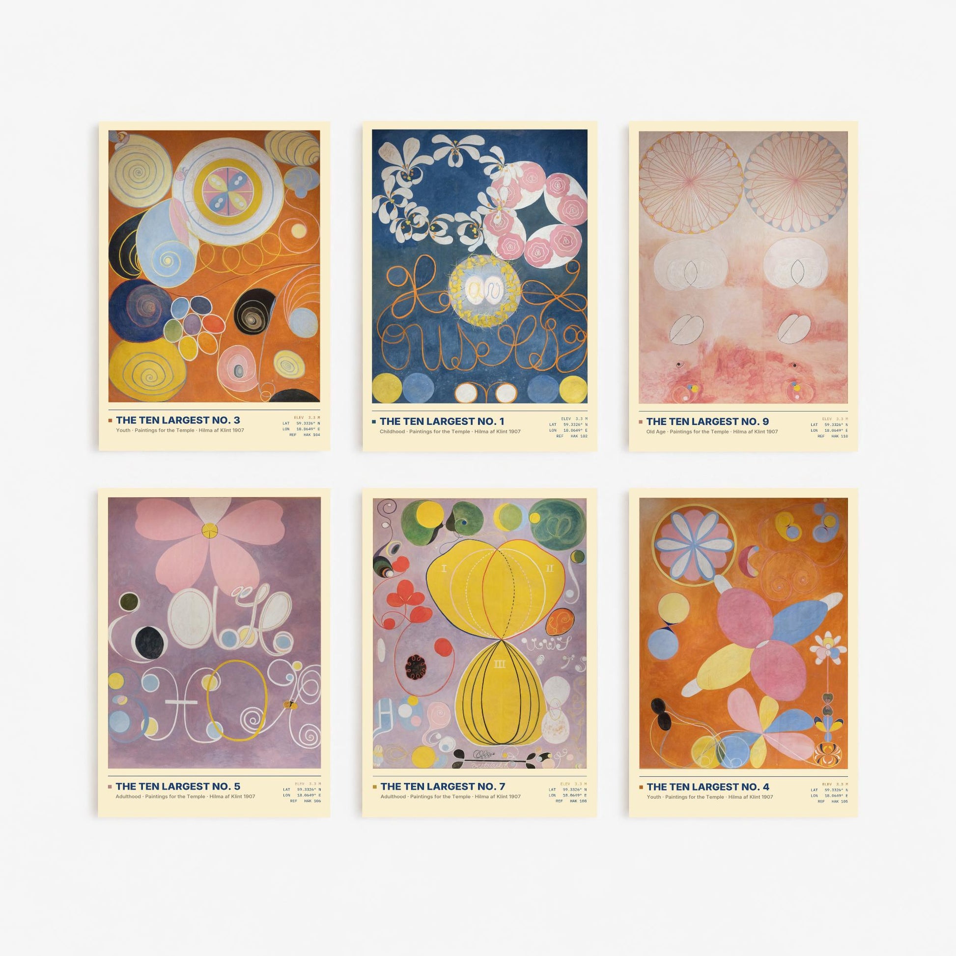 Set of Six Hilma af Klint The Ten Largest Paintings - 6 Abstract Floral Art Prints - Childhood Youth Adulthood Old Age Poster