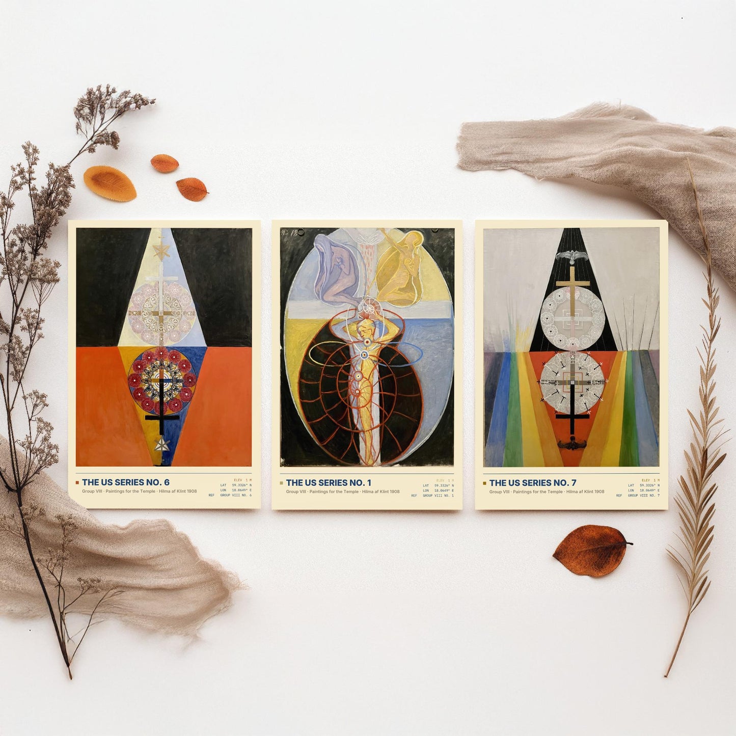 Hilma af Klint The US Series Set of Three Art Prints - No 6, No 1, No 7 - Symbolist Spiritual Poster Painting Giclee