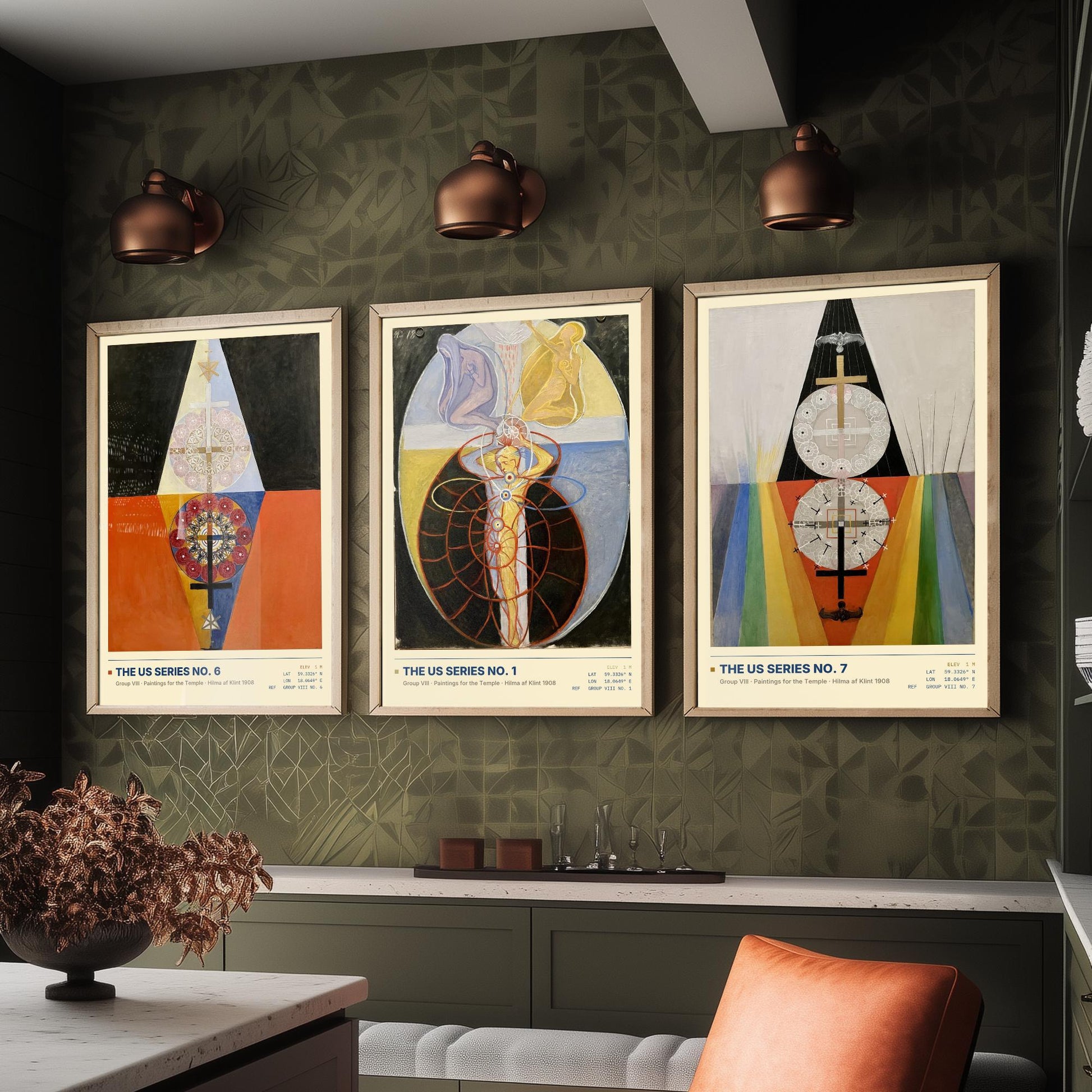Hilma af Klint The US Series Set of Three Art Prints - No 6, No 1, No 7 - Symbolist Spiritual Poster Painting Giclee