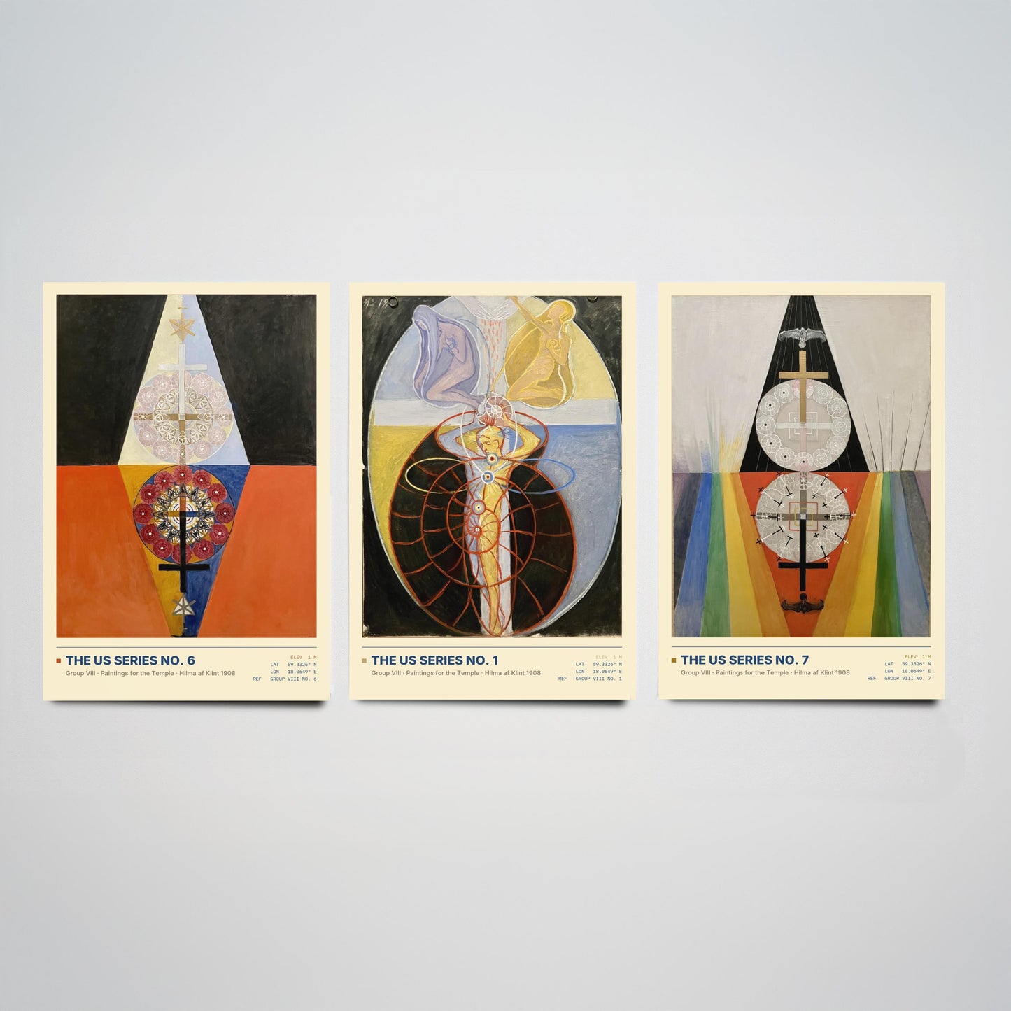 Hilma af Klint The US Series Set of Three Art Prints - No 6, No 1, No 7 - Symbolist Spiritual Poster Painting Giclee