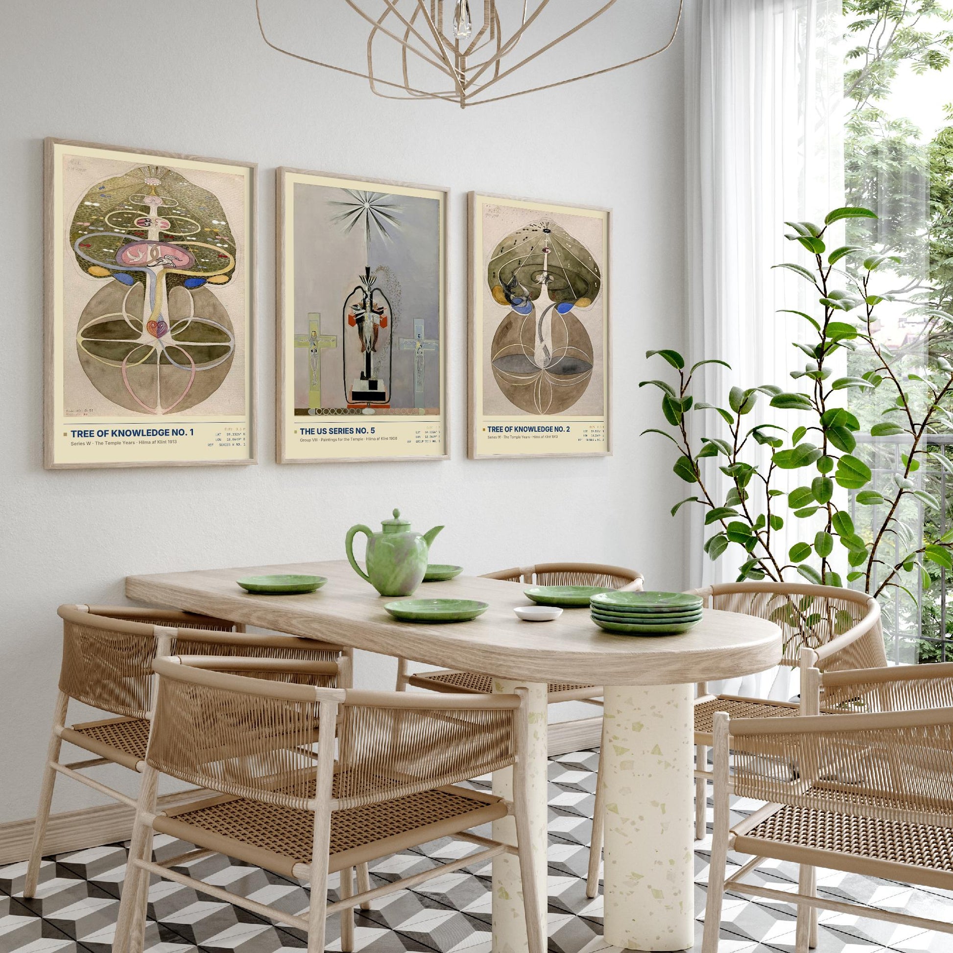 Hilma af Klint Set of Three Art Prints - Tree of Knowledge No 1, No 2 and US Series No 5 - Spiritual Poster Watercolour Painting