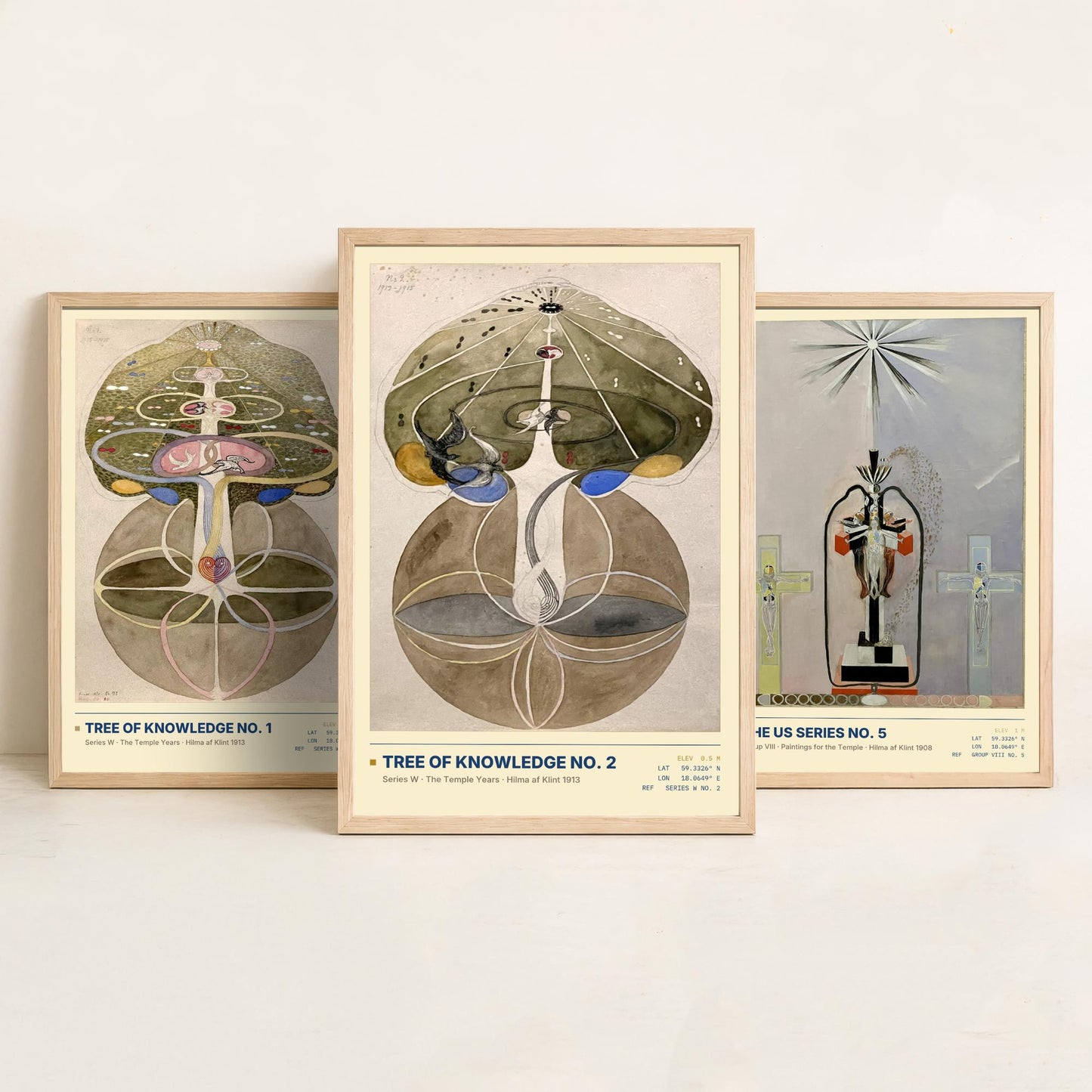 Hilma af Klint Set of Three Art Prints - Tree of Knowledge No 1, No 2 and US Series No 5 - Spiritual Poster Watercolour Painting
