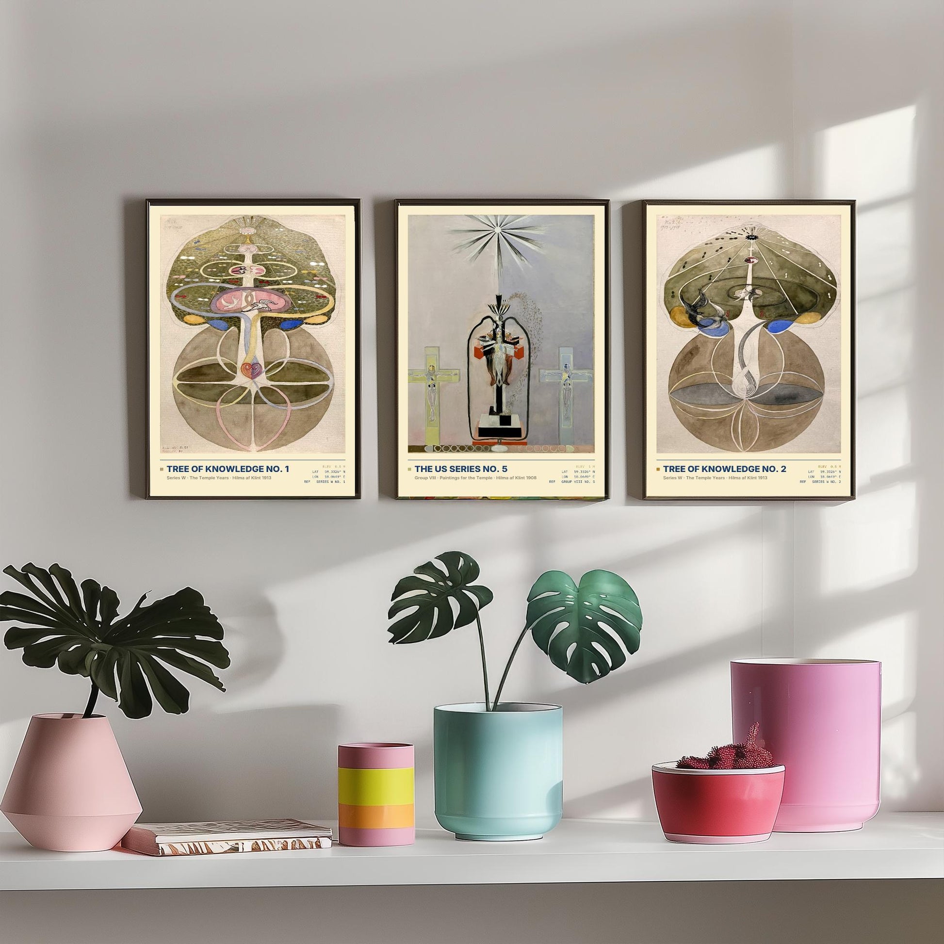 Hilma af Klint Set of Three Art Prints - Tree of Knowledge No 1, No 2 and US Series No 5 - Spiritual Poster Watercolour Painting