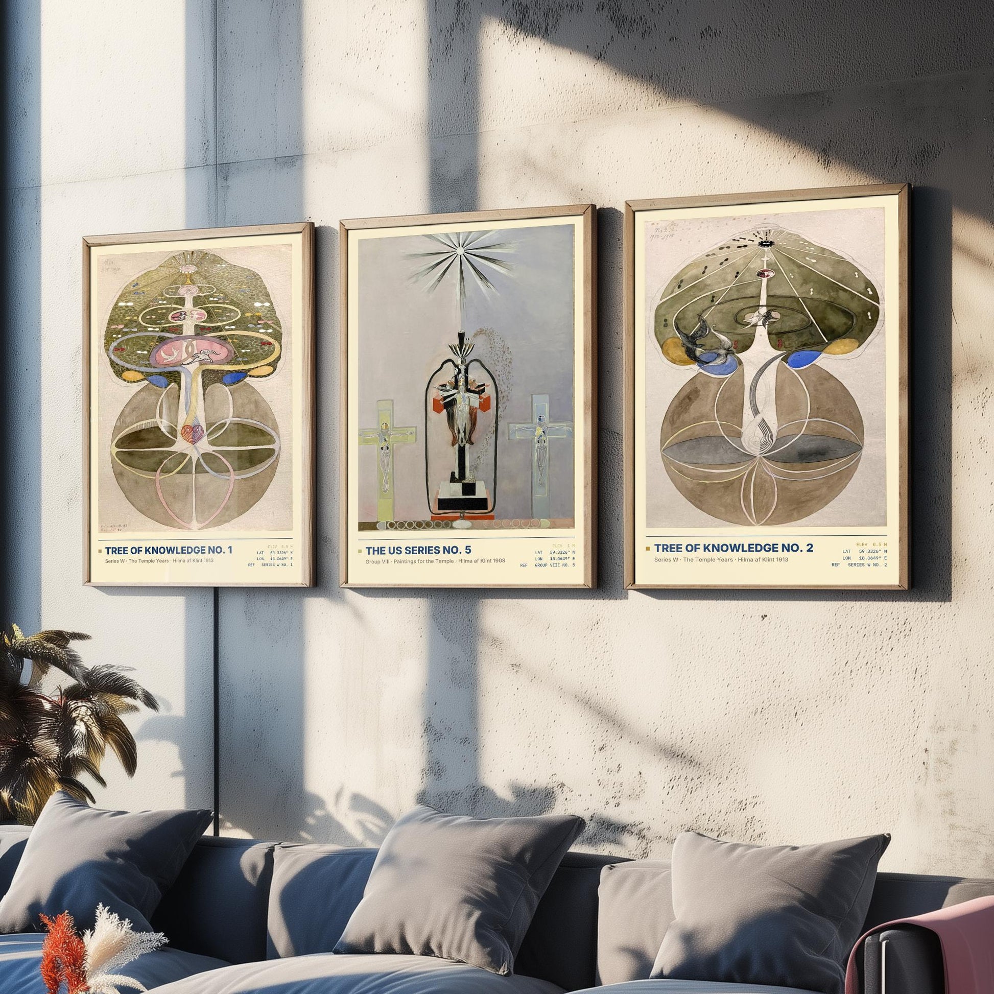 Hilma af Klint Set of Three Art Prints - Tree of Knowledge No 1, No 2 and US Series No 5 - Spiritual Poster Watercolour Painting