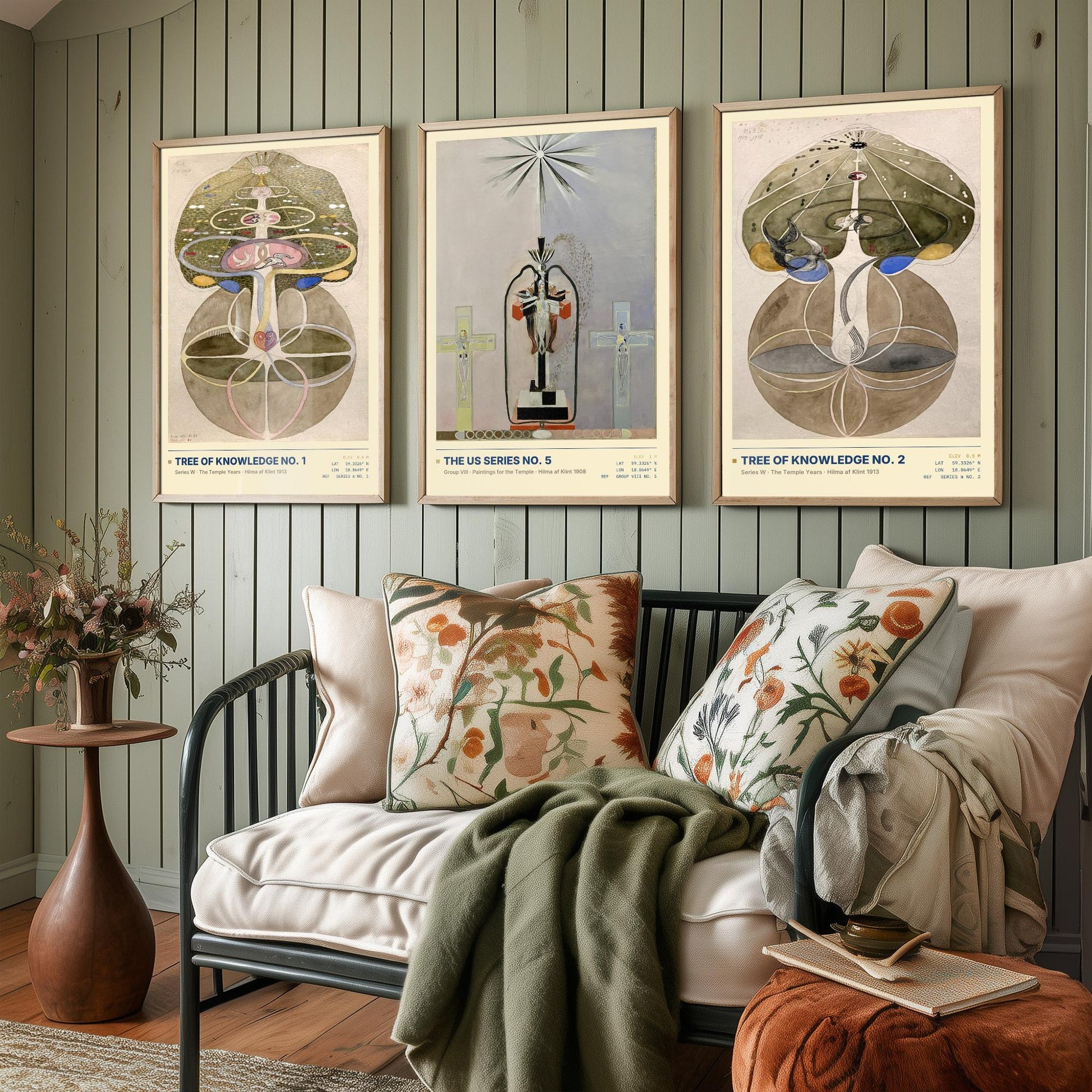 Hilma af Klint Set of Three Art Prints - Tree of Knowledge No 1, No 2 and US Series No 5 - Spiritual Poster Watercolour Painting