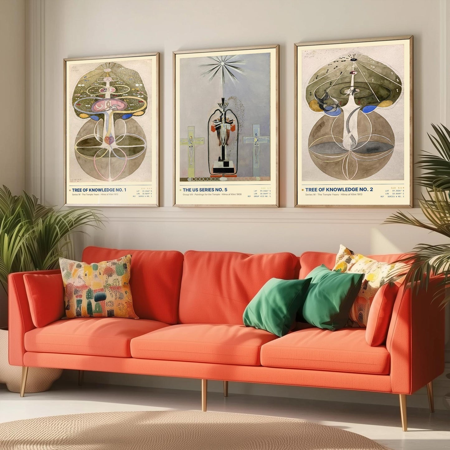 Hilma af Klint Set of Three Art Prints - Tree of Knowledge No 1, No 2 and US Series No 5 - Spiritual Poster Watercolour Painting