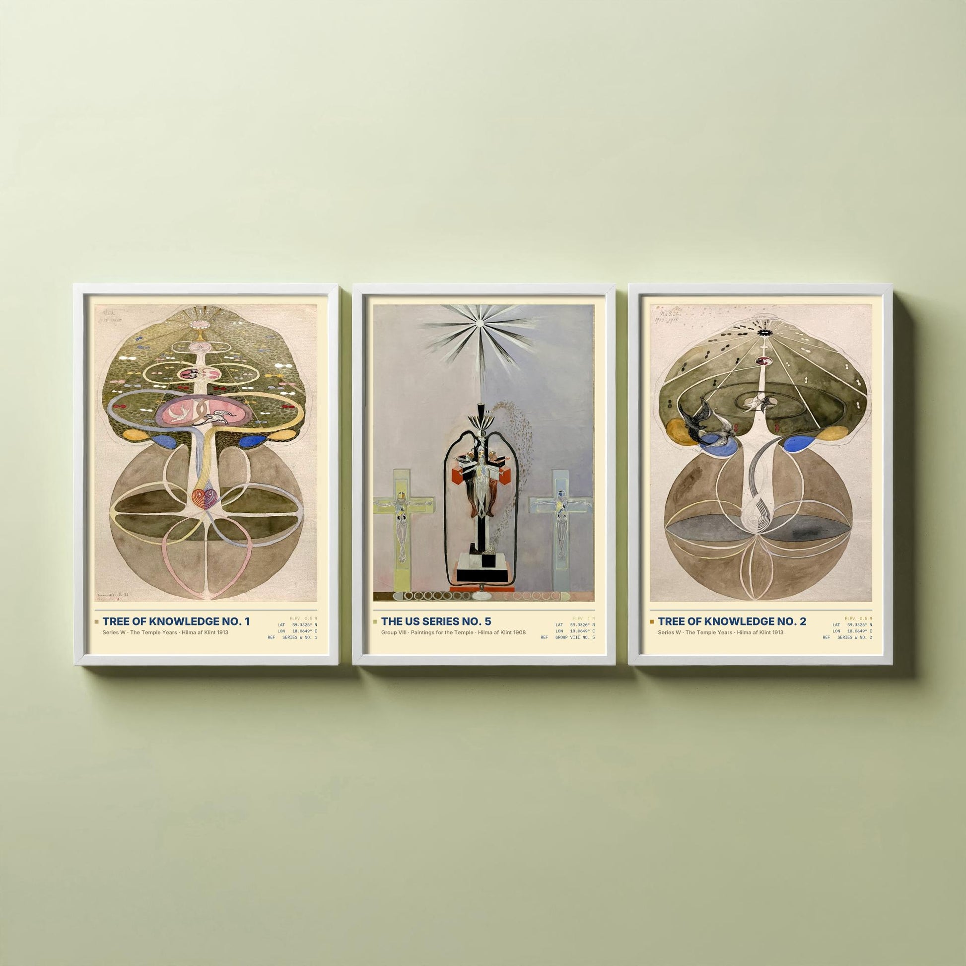 Hilma af Klint Set of Three Art Prints - Tree of Knowledge No 1, No 2 and US Series No 5 - Spiritual Poster Watercolour Painting