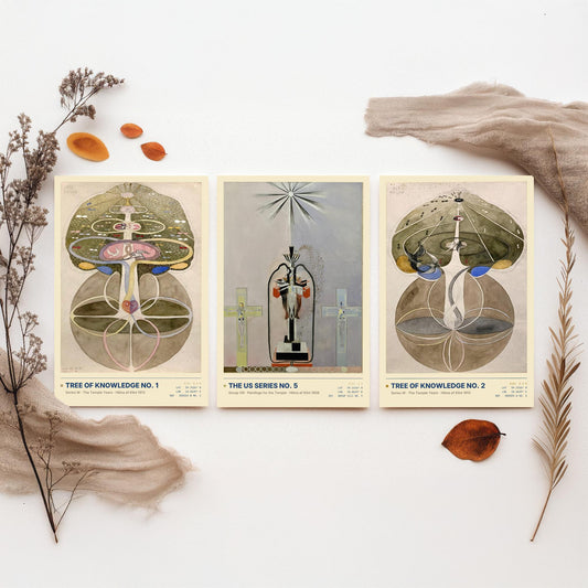 Hilma af Klint Set of Three Art Prints - Tree of Knowledge No 1, No 2 and US Series No 5 - Spiritual Poster Watercolour Painting