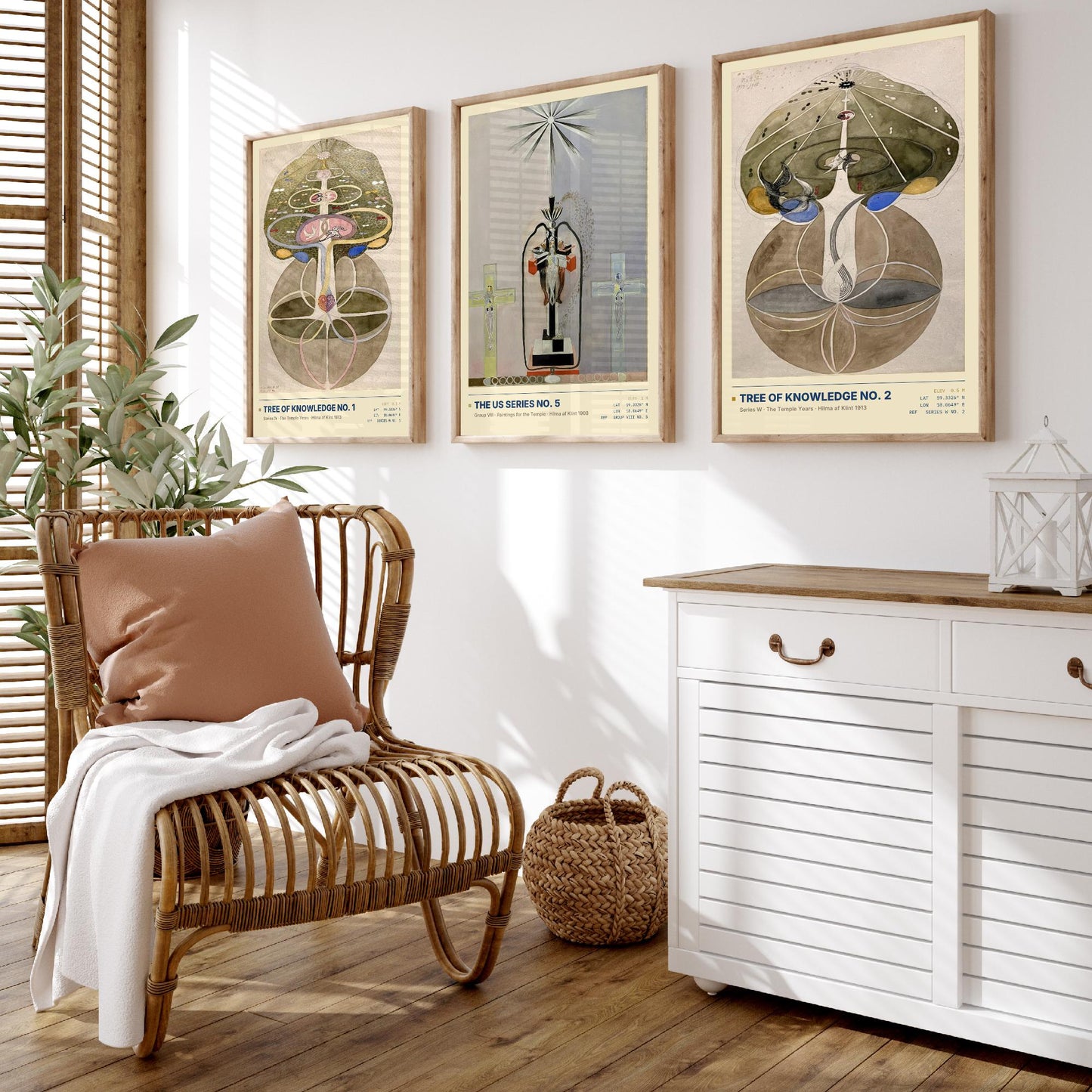 Hilma af Klint Set of Three Art Prints - Tree of Knowledge No 1, No 2 and US Series No 5 - Spiritual Poster Watercolour Painting