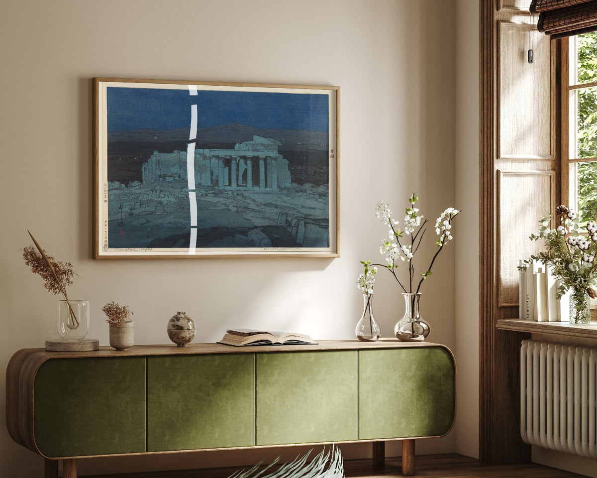 Hiroshi Yoshida - Acropolis of Athens Night (1925) - Japanese Woodblock Art Print - Ukiyo-e Poster - Moonlit Ruins